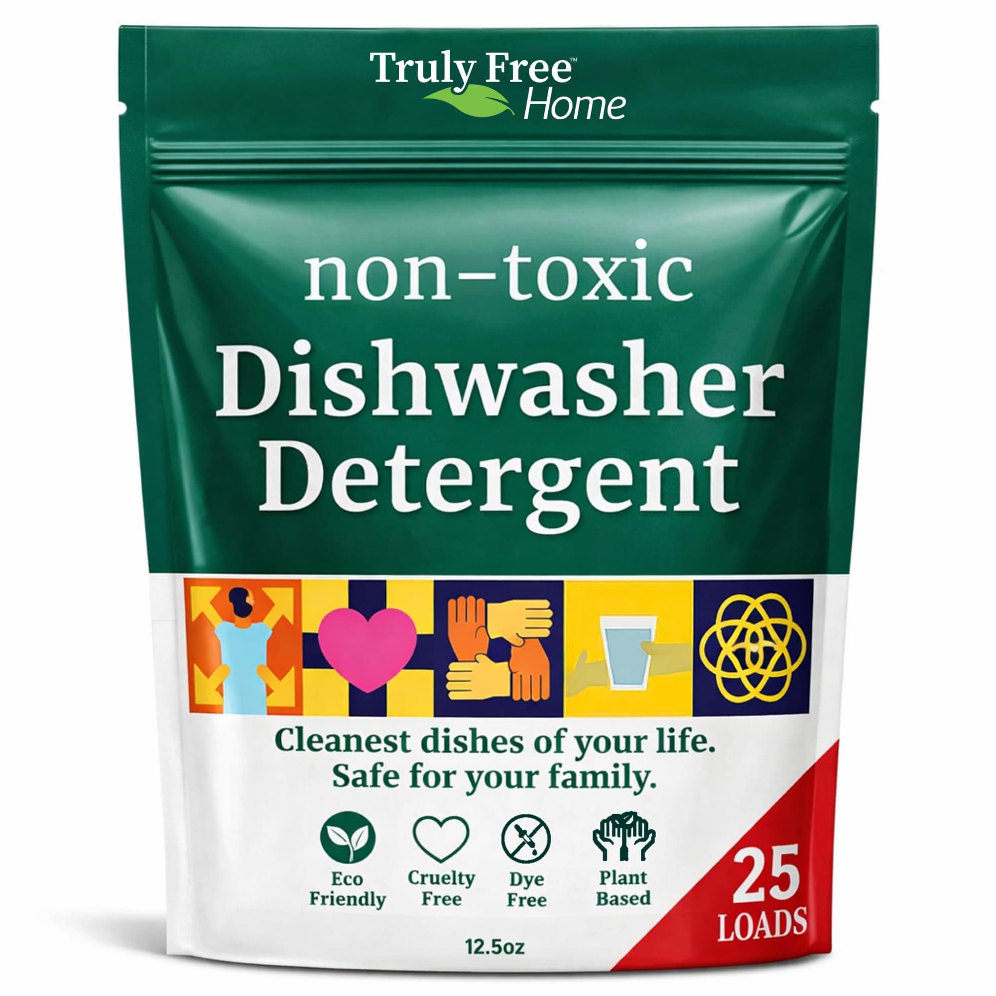 Truly Free Dishwasher Detergent Powder | Natural Dish Detergent, Dishwasher Soap | Plastic Free, Plant-Based, Clean, Heavy Duty Hard Water Stain & Grease Remover | Fragrance Free | 12.5 oz (Pack of 1)