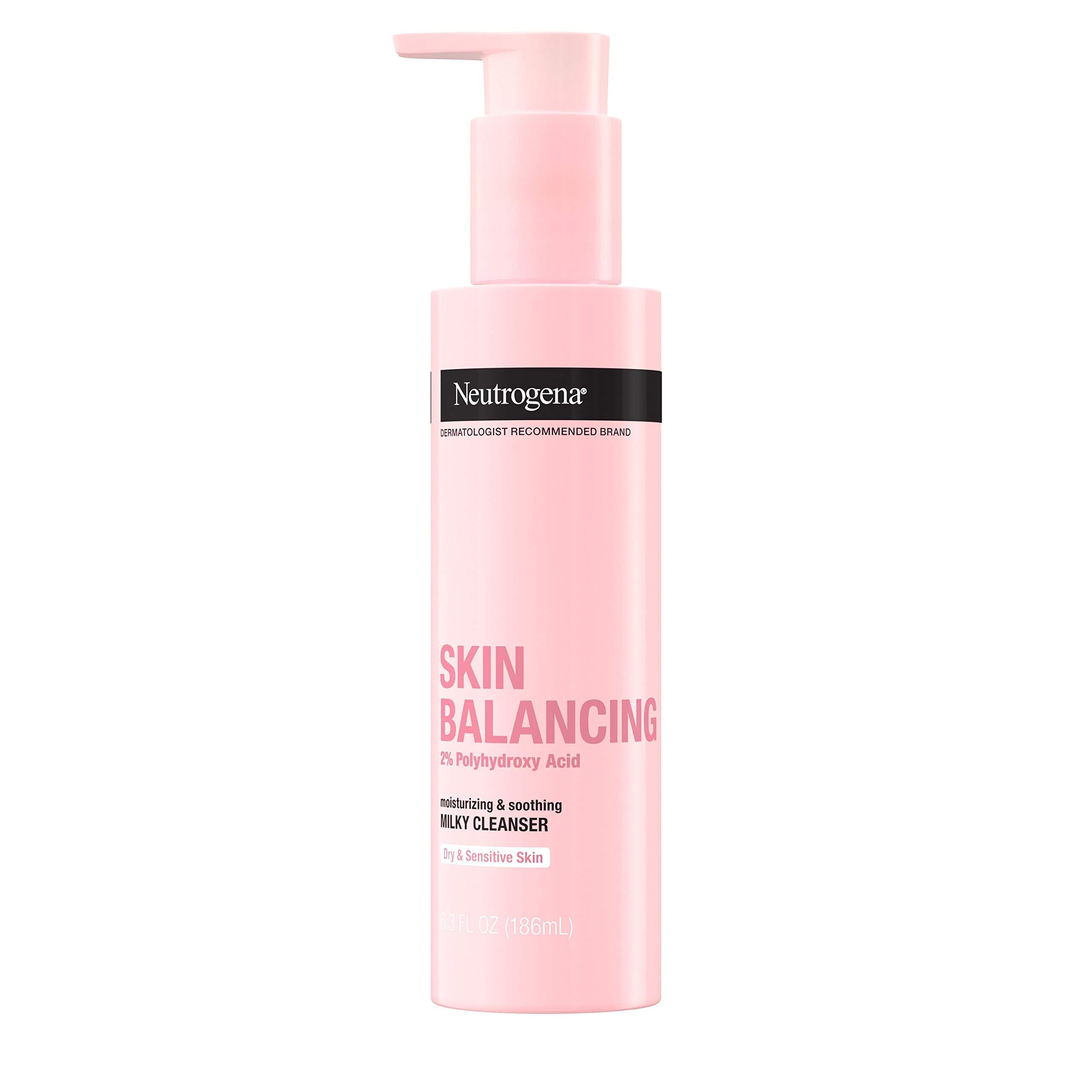 Neutrogena Skin Balancing Milky Cleanser with 2% Polyhydroxy Acid (PHA), Soothing & Moisturizing Face Wash for Dry Sensitive Skin, Paraben-Free, Soap-Free, Sulfate-Free, 6.3 oz