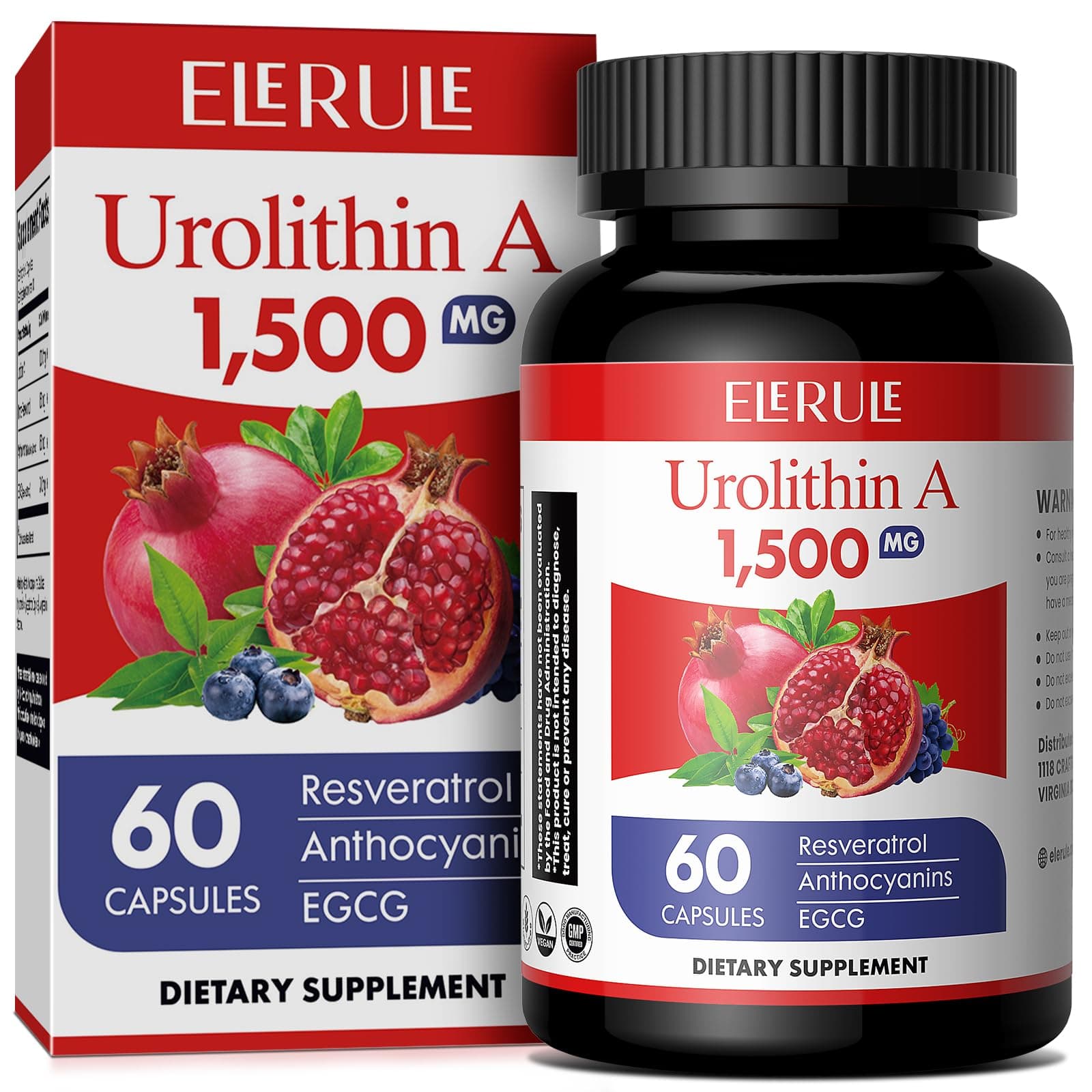 Urolithin A Supplement 1000 mg Plus Trans-Resveratrol, Anthocyanins, Green Tea,Promoting Healthy Aging,Supports Cellular and Energy for Men & Women, 60 Capsules