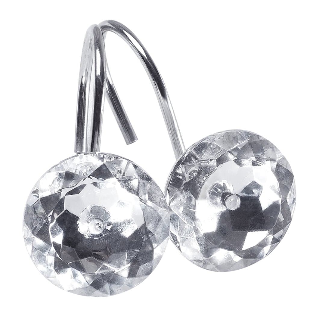 Rama Rose Shower Curtain Bling Hooks Rings Acrylic Decorative Rhinestones Glass Crystal Rolling Bathroom Bath Set of 12 Rings