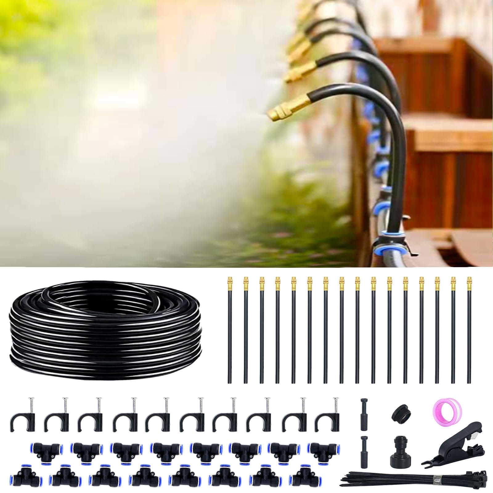 360° Adjustable Drip Irrigation System - 50FT Garden Watering System with 16 Nozzles, Garden Mister System, Garden Irrigation System, Atomizing System for Yard, Lawn, Plants, 5/16 inch Tubing 