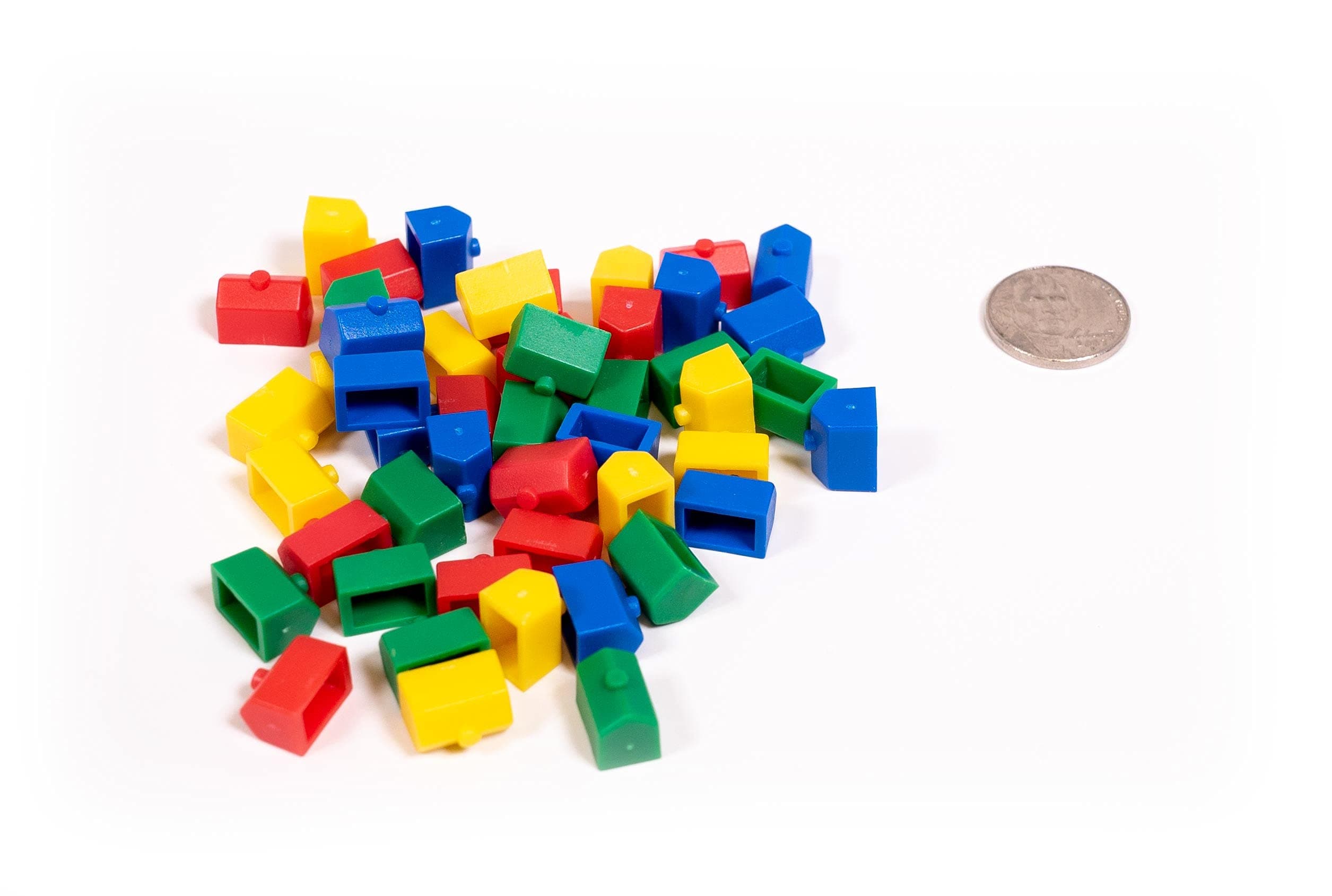 Morrison Games Plastic Houses: Red, Yellow, Green, and Blue Color Board Game Replacement House (Colored Miniature Town & City Buildings, Board Game Playing Pieces) | 48 Pieces