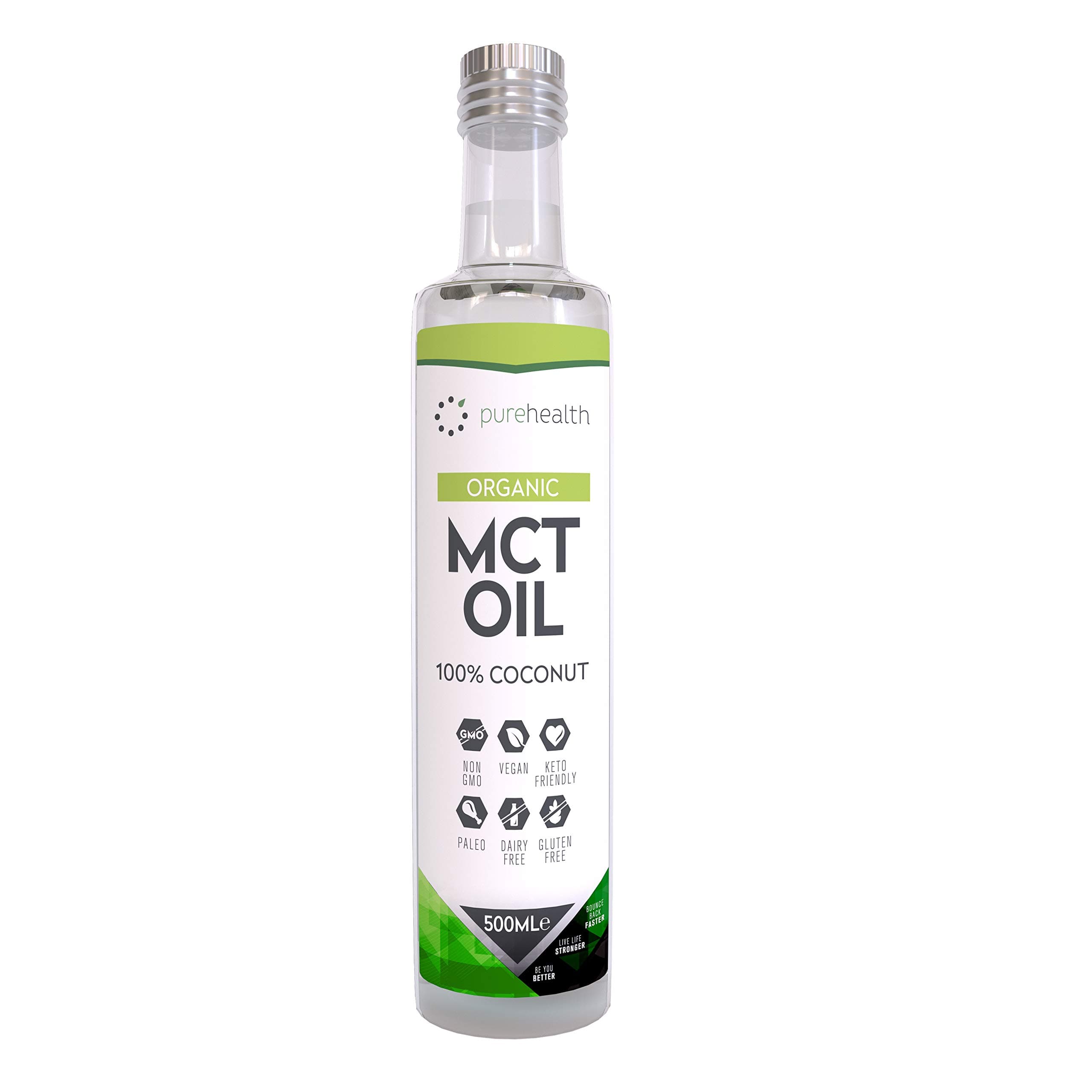 Pure Organic MCT Oil Glass Bottle, Triple Steam Distilled, Premium 100% Coconut Zero Palm Oil, Perfect for Keto Diets, IF (Fasting) & Bulletproof Coffee, Non-GMO (C8/C10)