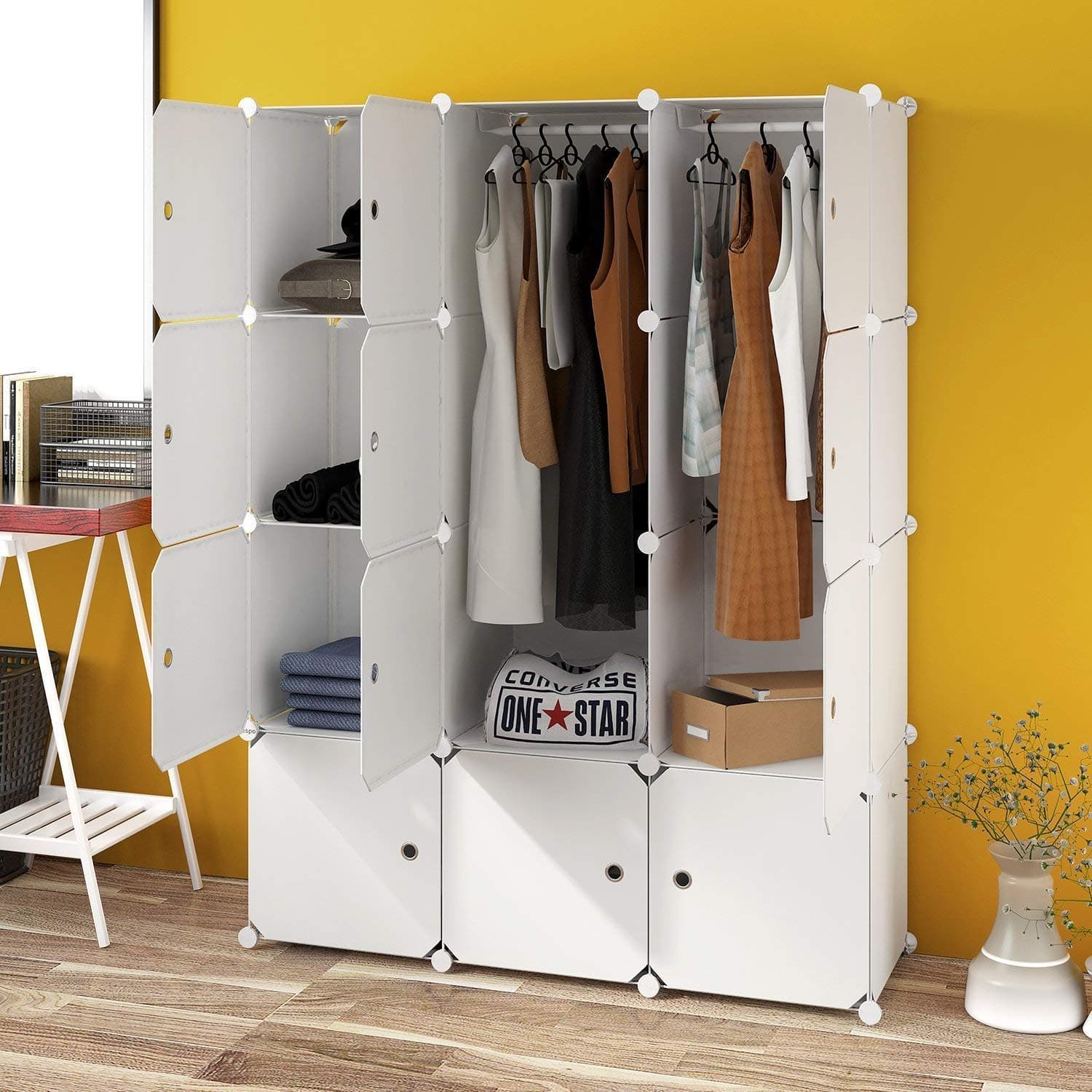 Elpitha Wardrobe Portable Clothes Closet Organizer Bedroom Armoire Dresser Cube Storage,6 Cubes&2 Hanging Section