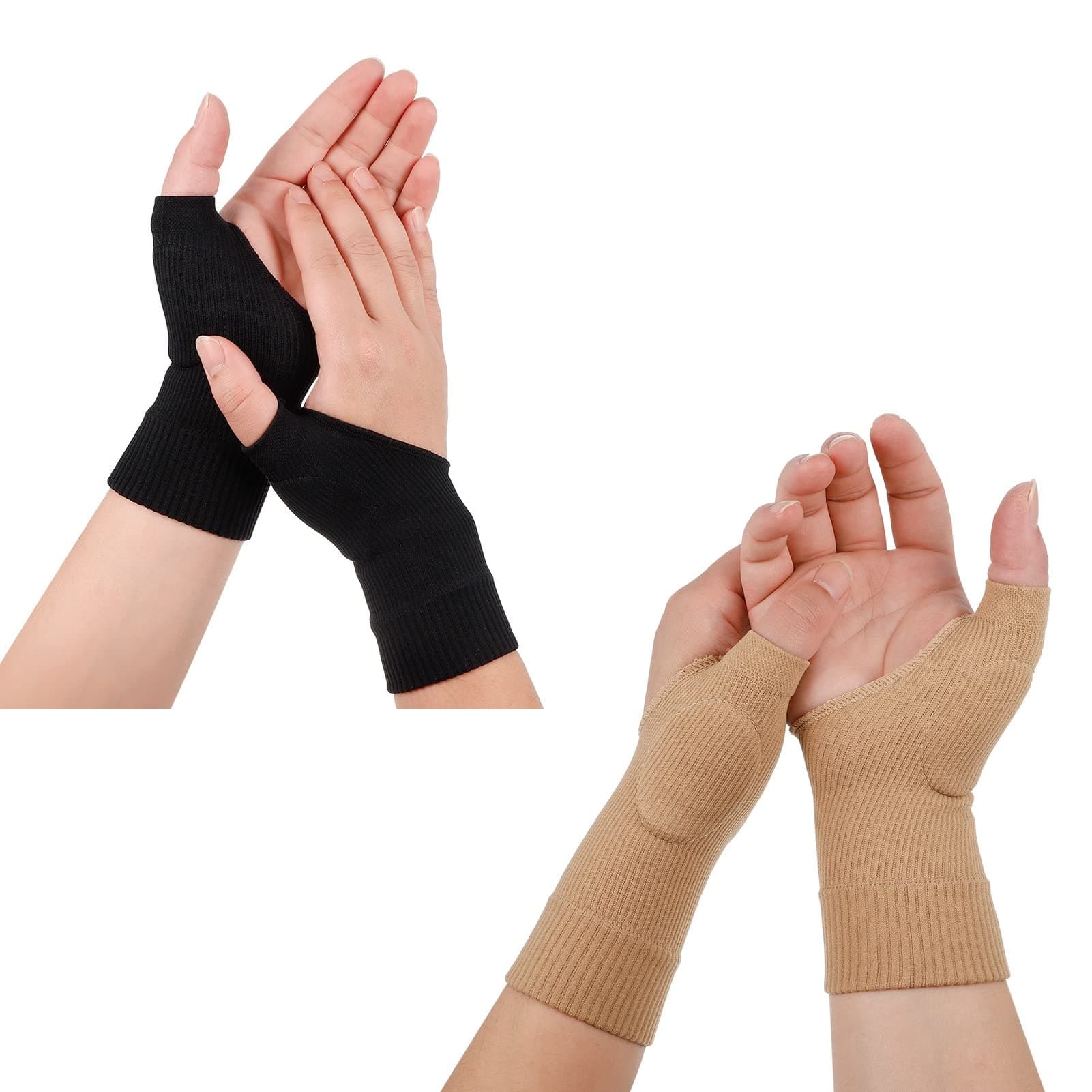 2 Pairs Gel Hand Wrist Support Brace Thumb Injury Pads,Wrist and Thumb Support for Arthritis, Joint Pain, Compression Gloves for Sports Daily Wear Pain Relief Tendonitis(Black+Beige)