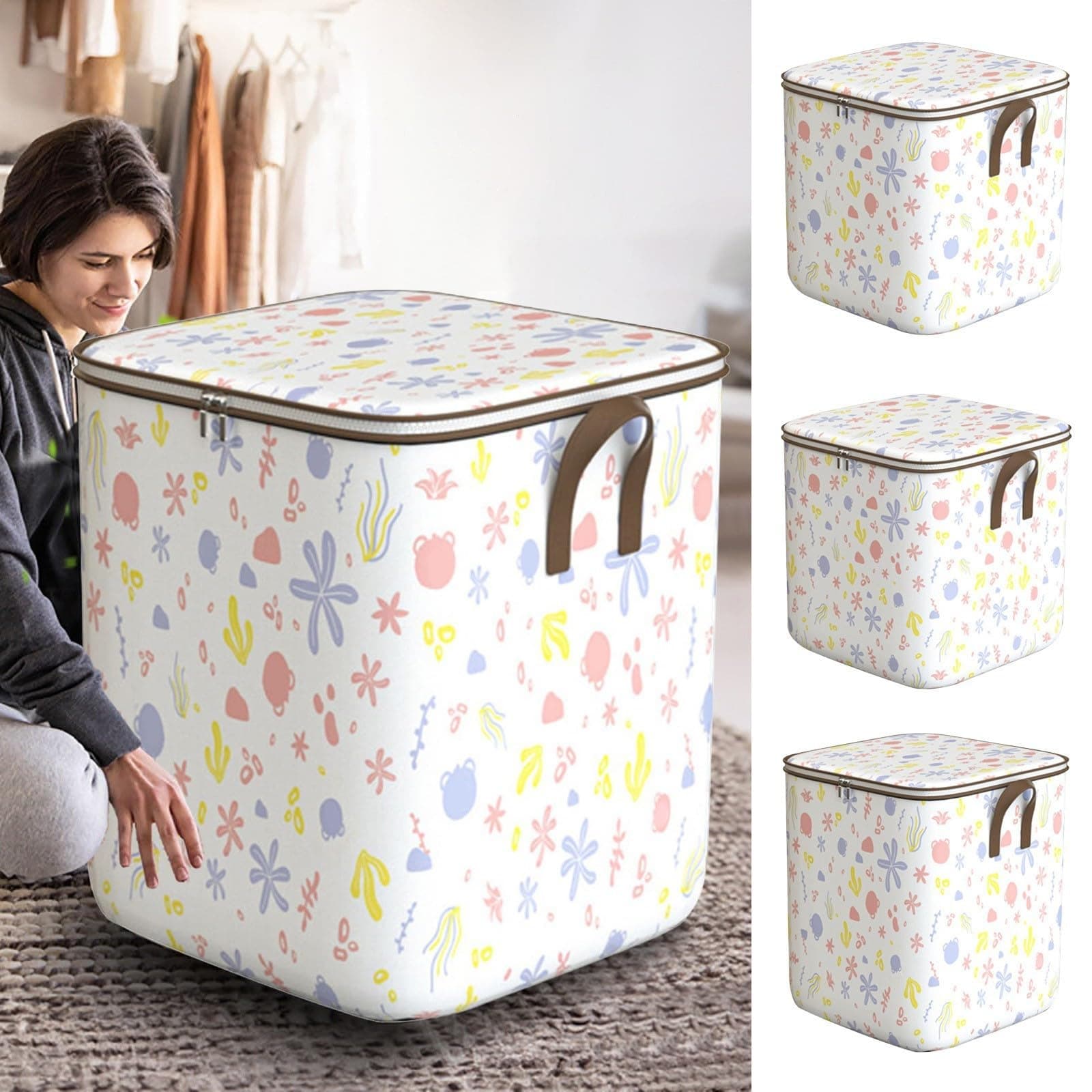 FohomeNon-Woven Zipper Closet Organizers Storage Box, Moving Quilt Storage Basket,Clothing Storage Closet Organization Moving Boxes, Under Bed Large-Capacity Storage Bag Closet Organizers (100L)