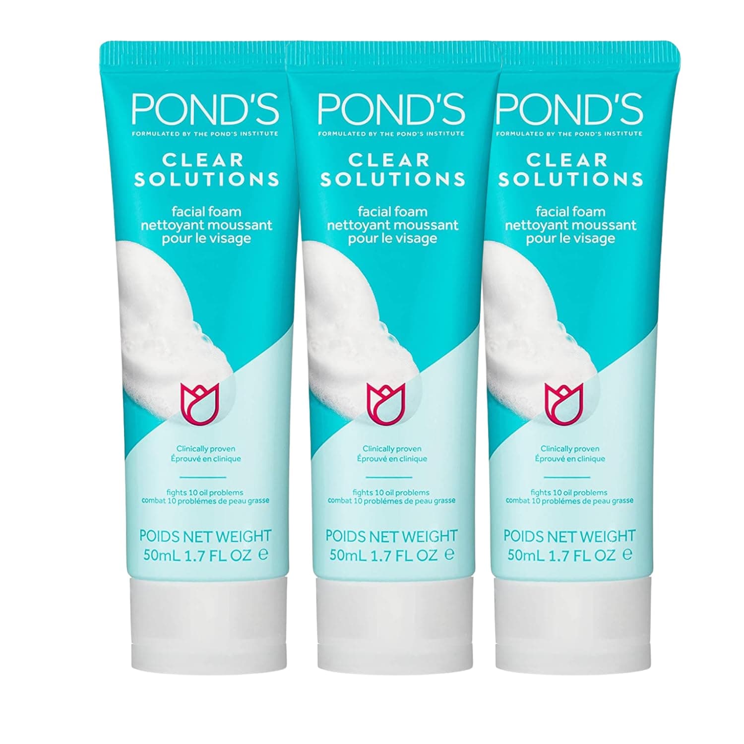 Pond's Clear Solution, Foaming Face Wash, Removes Excess Oil, Face Cleanser, 3-Pack of 1.07 Fl Each Oz