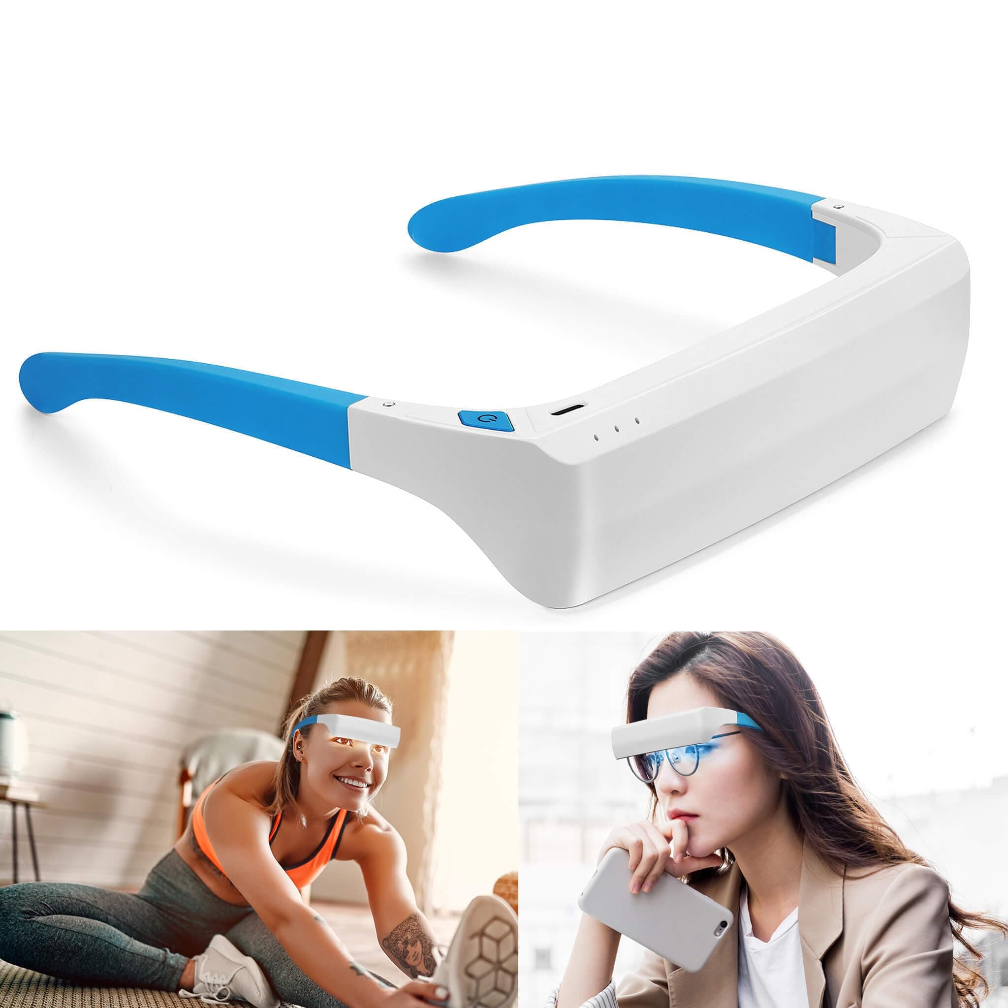 Lukirch Light Therapy Glasses, Portable & Wearable UV-Free Blue White (2 in 1) LED Light Therapy Lamp, Natural Relief for Good Sleep, Happy Mood, Boost Energy and Jet Lag (Glasses-Pro)