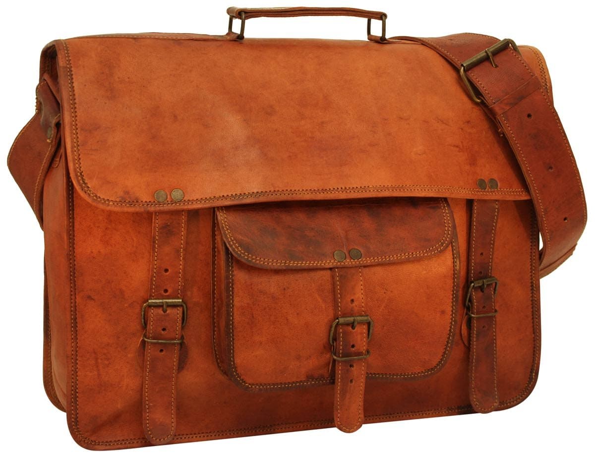 Gusti Leder nature "Finlay 17" Genuine Leather Satchel Shoulder Handmade Vintage Uni 17" Laptop Everyday Smart Large Stylish Business Bag Brown U27