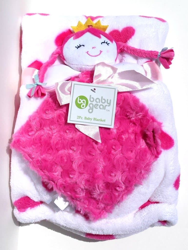 Baby Gear Pink Hearts Little Princess 2 Piece Blanket Set (Baby Blanket & Security Blanket)