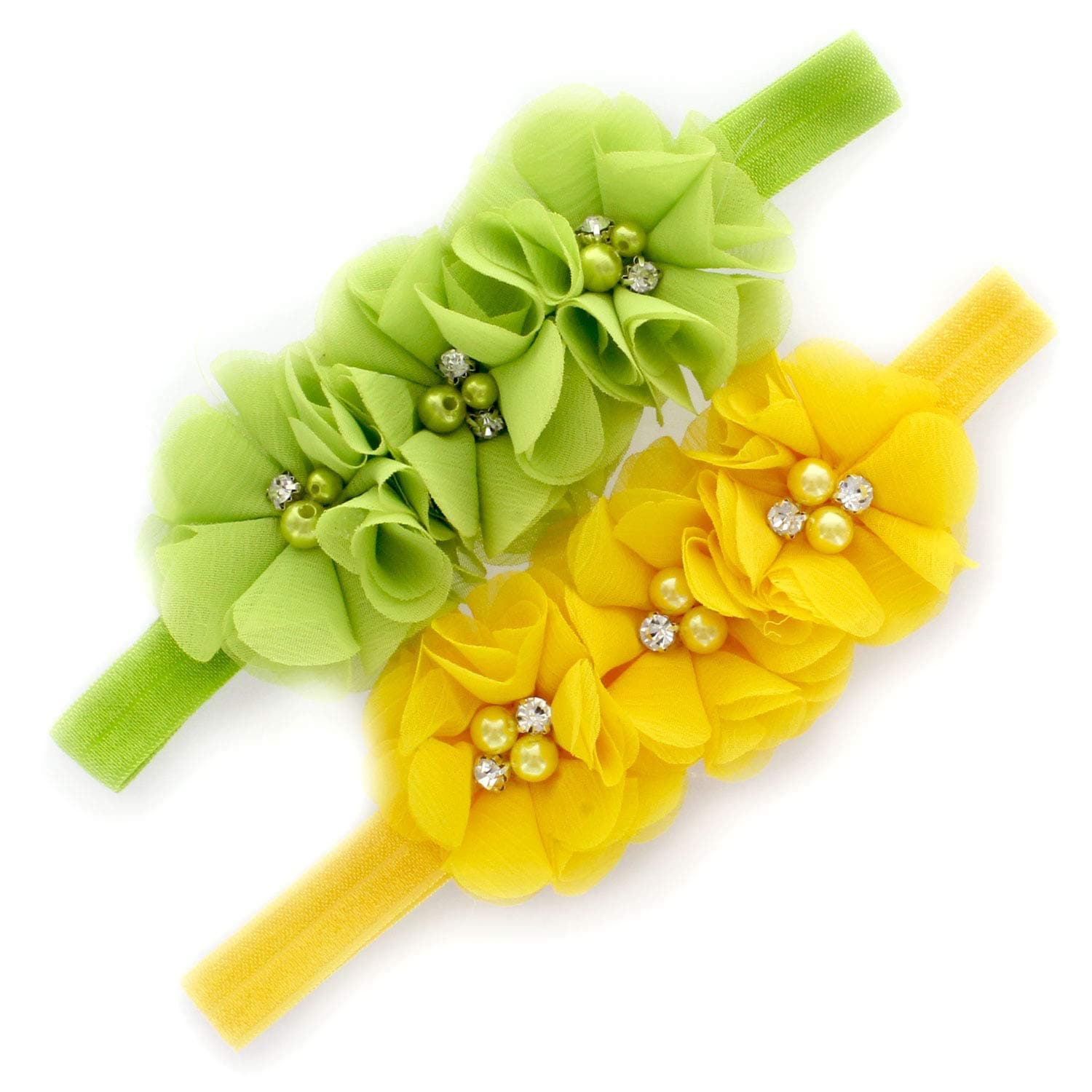 My Lello Flower Headbands Baby - Girls - Toddler Fabric Beaded Stretchy Elastic Pair