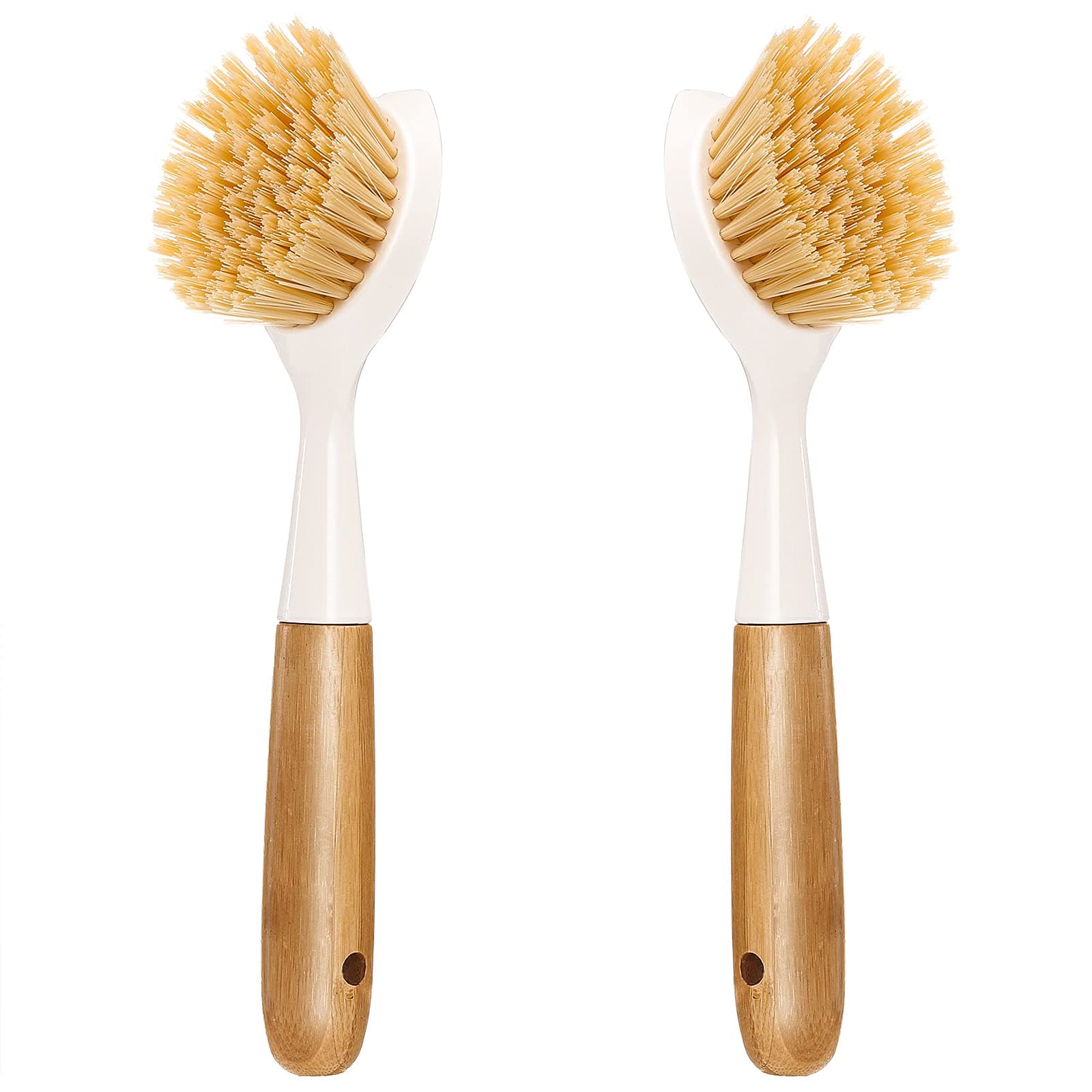 Songtaste 2 Pack Kitchen Dish Brush Bamboo Handle Dish Scrubber, Scrub Brush for Pans, Pots, Kitchen Sink Cleaning, Dishwashing and Cleaning Brushes are Perfect Cleaning Tools