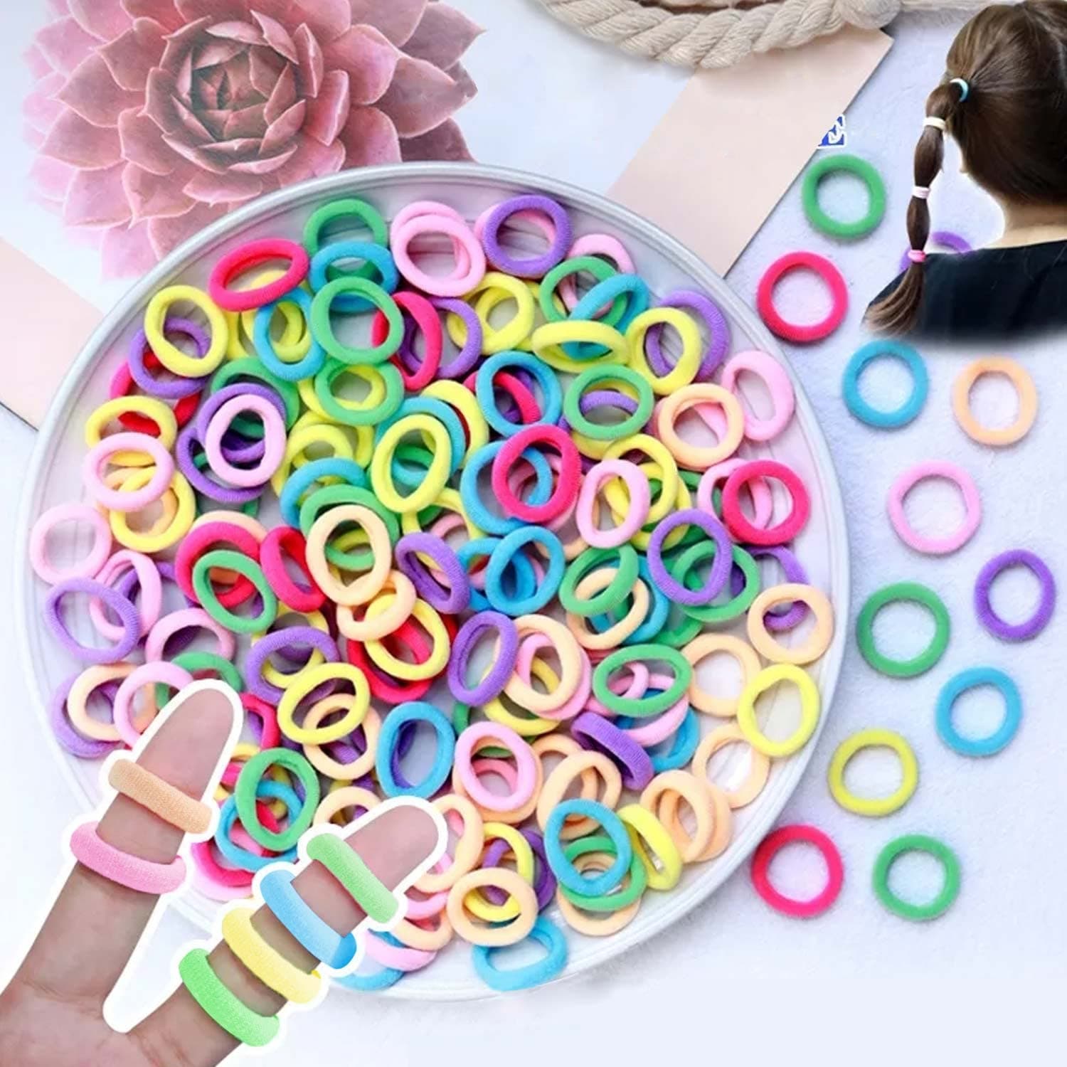 Girl's Hair Elastic Bands, 100pcs Mini Hair Bands Baby Hair Tie MulticolorTiny Rubber Bands Hair Bobbles Toddler Hair Accessories for Girls