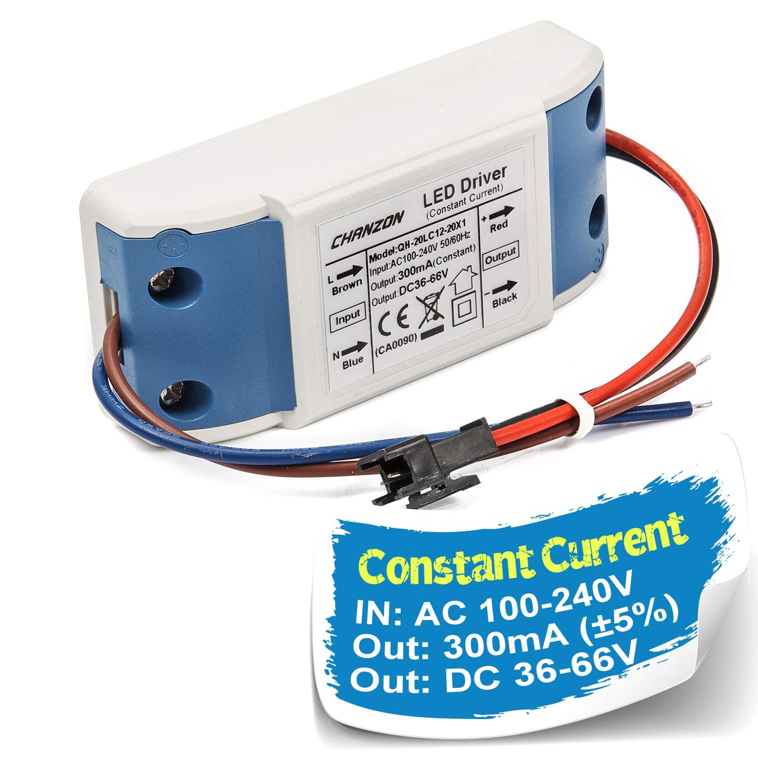Chanzon LED Driver 300mA (Constant Current Output) 36V-66V (Input 100-240V AC-DC) (12-20) x1W 12W 15W 18W 20W Power Supply 300 mA Lighting Transformer Drivers for High Power COB Chips (Plastic Case)
