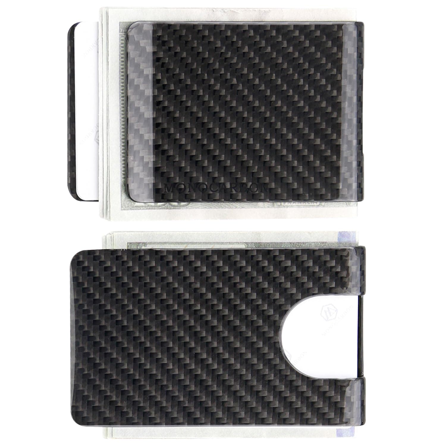 MONOCARBON 2in1 Carbon Fiber Money&Credit Card Clip,RFID Blocking Wide Credit Card&Cash Holder for Men Front Pocket