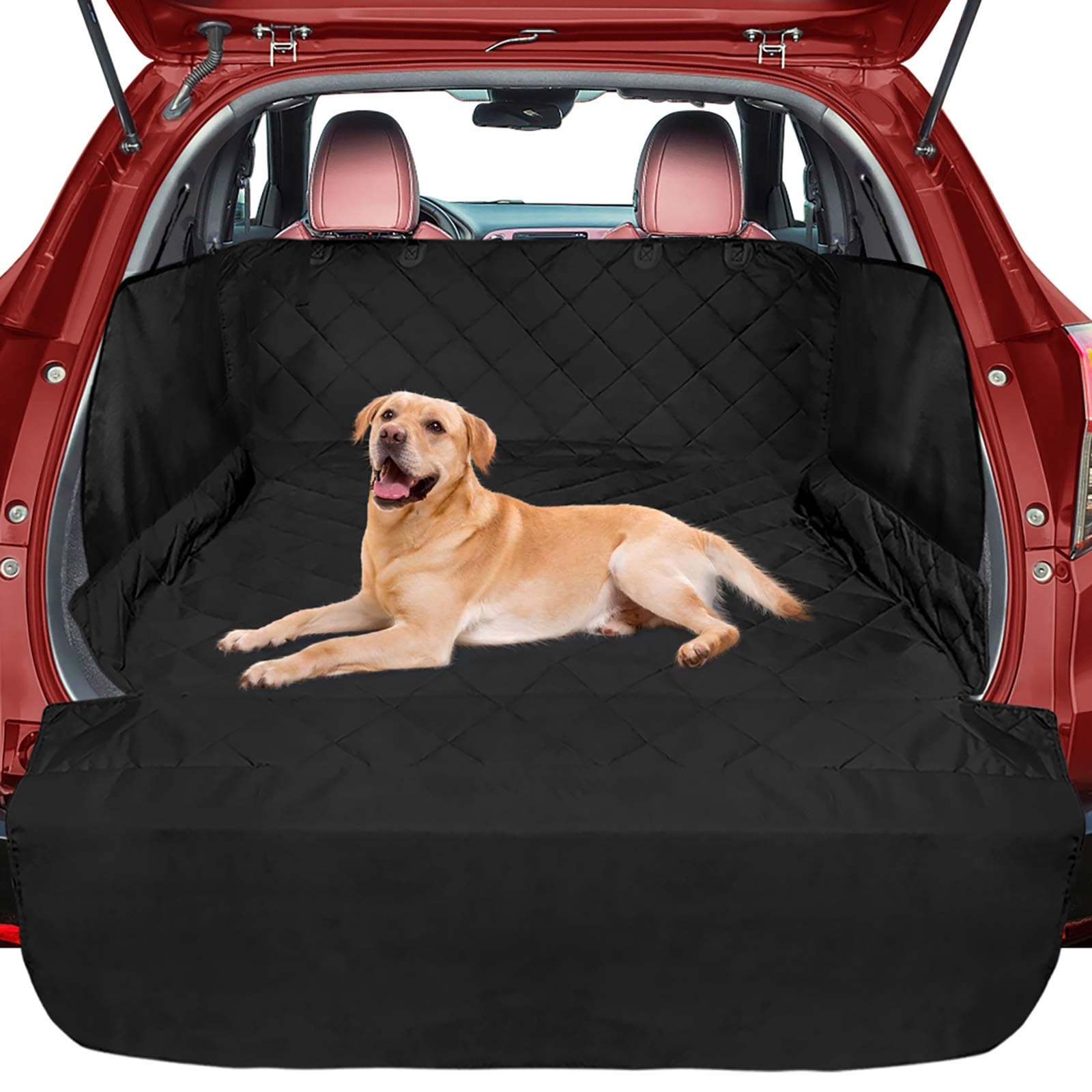 FunniPets SUV Cargo Liner for Dogs, Waterproof Cargo Cover for SUVs Sedans Vans, Pet Seat Cover with Side Flap and Bumper Flap, Non-Slip Backing, Universal Fit, Black