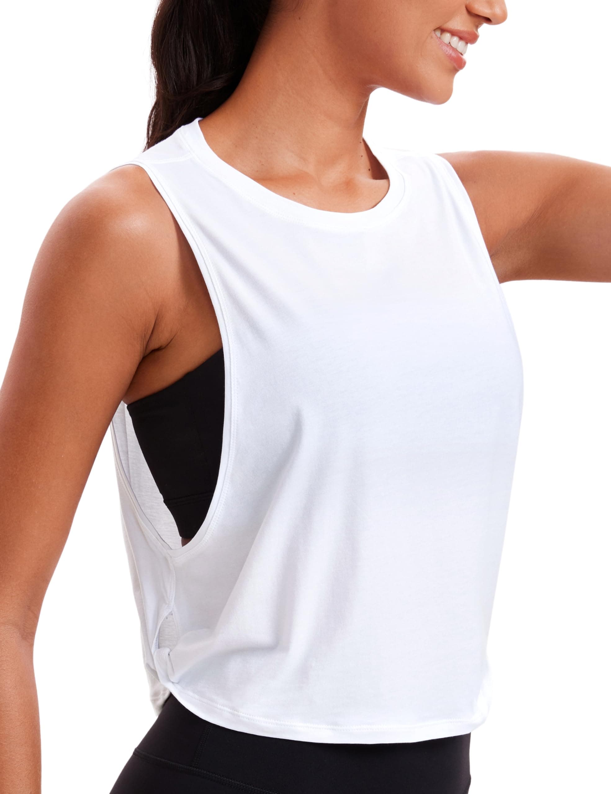 Women's Pima Cotton Workout Tank Crop Sports Shirt Sleeveless Yoga Running Tops