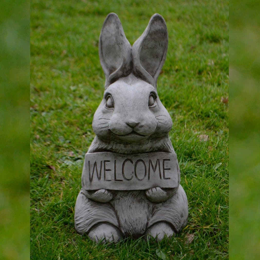 Garden Ornaments by Onefold AN32 Welcome Bunny Stone Garden Ornament, Grey, 23x23x46 cm