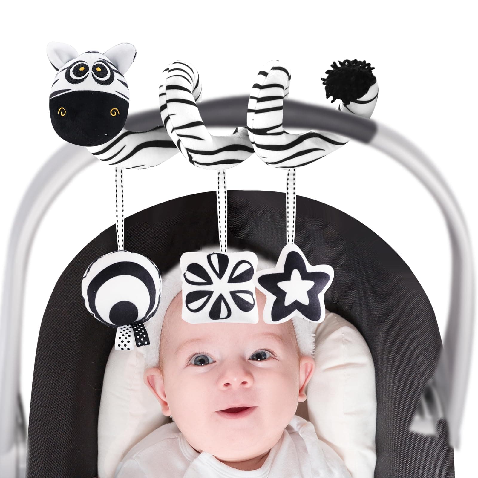 Hanging Toys for Car Seat Crib Mobile, Infant Baby Spiral Plush Toys for Crib Bed Stroller Car Seat Bar (Zebra)