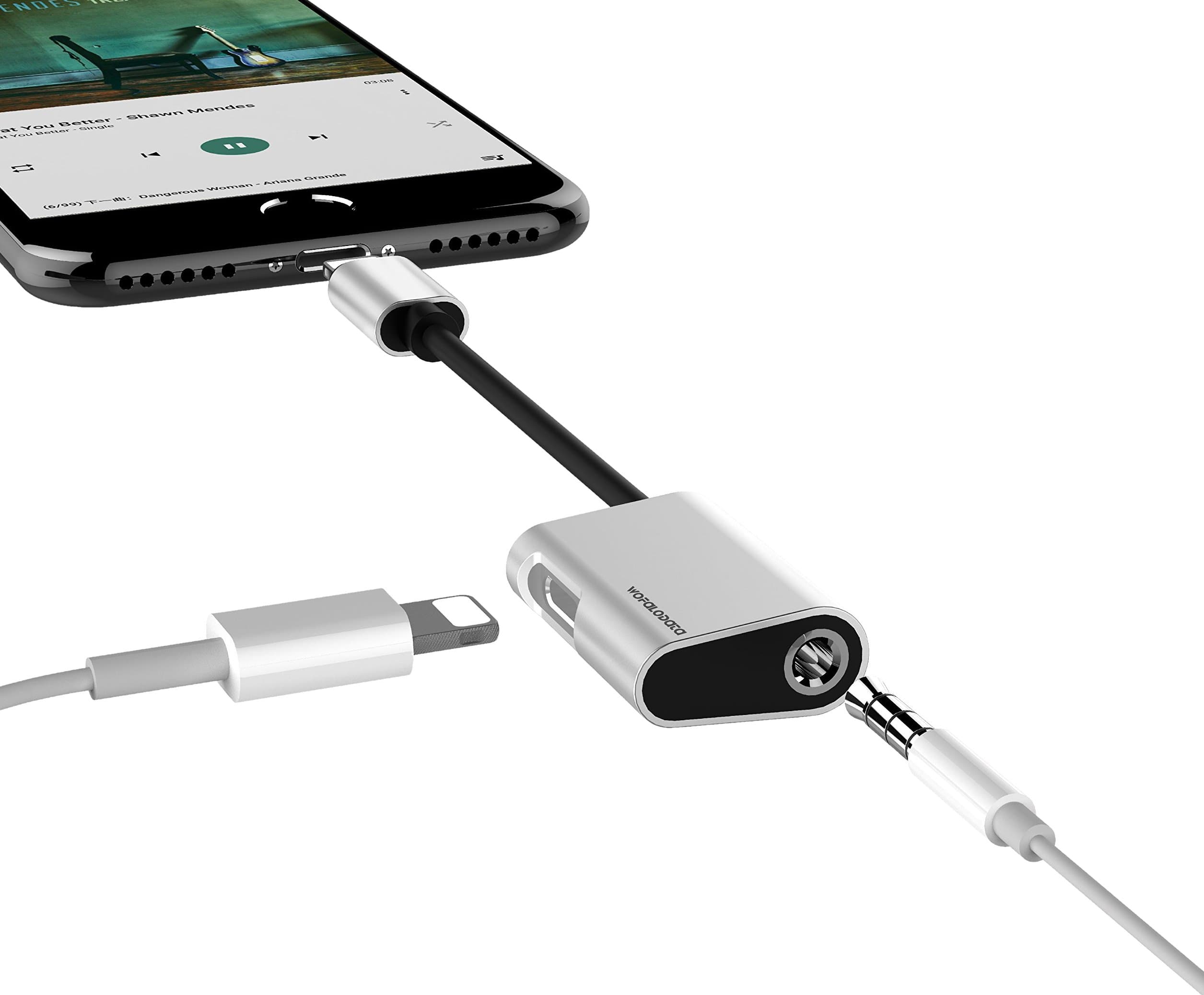 Lightning Splitter for iPhone 7/7 Plus,Wofalodata Lightning to 3.5mm Cable,Lightning Headphone AUX Audio Charge Connector Compatible for iOS 10.3(Silver)