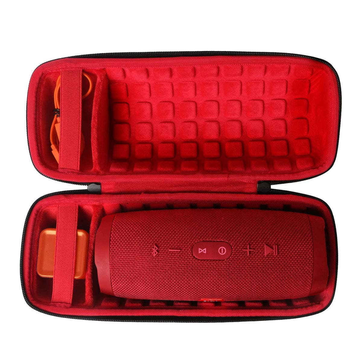 co2CREA Hard Travel Case for replacement for JBL Charge 4 / replacement for JBL Charge 5 Waterproof Bluetooth Speaker (Outside Black and Inside Red)