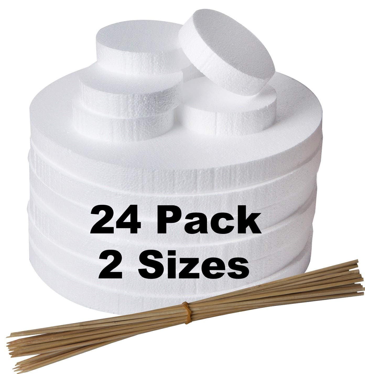 24 Foam Circles -Craft Foam Circles- Styrofoam Discs -Craft Foam for Art and Craft- Floral Foam - Foam Disks- DIY Crafts for Home, School- 2 Size 12'' x 12'' x 1'' & 4'' x 4'' x 1'' Inch (Pack of 24)