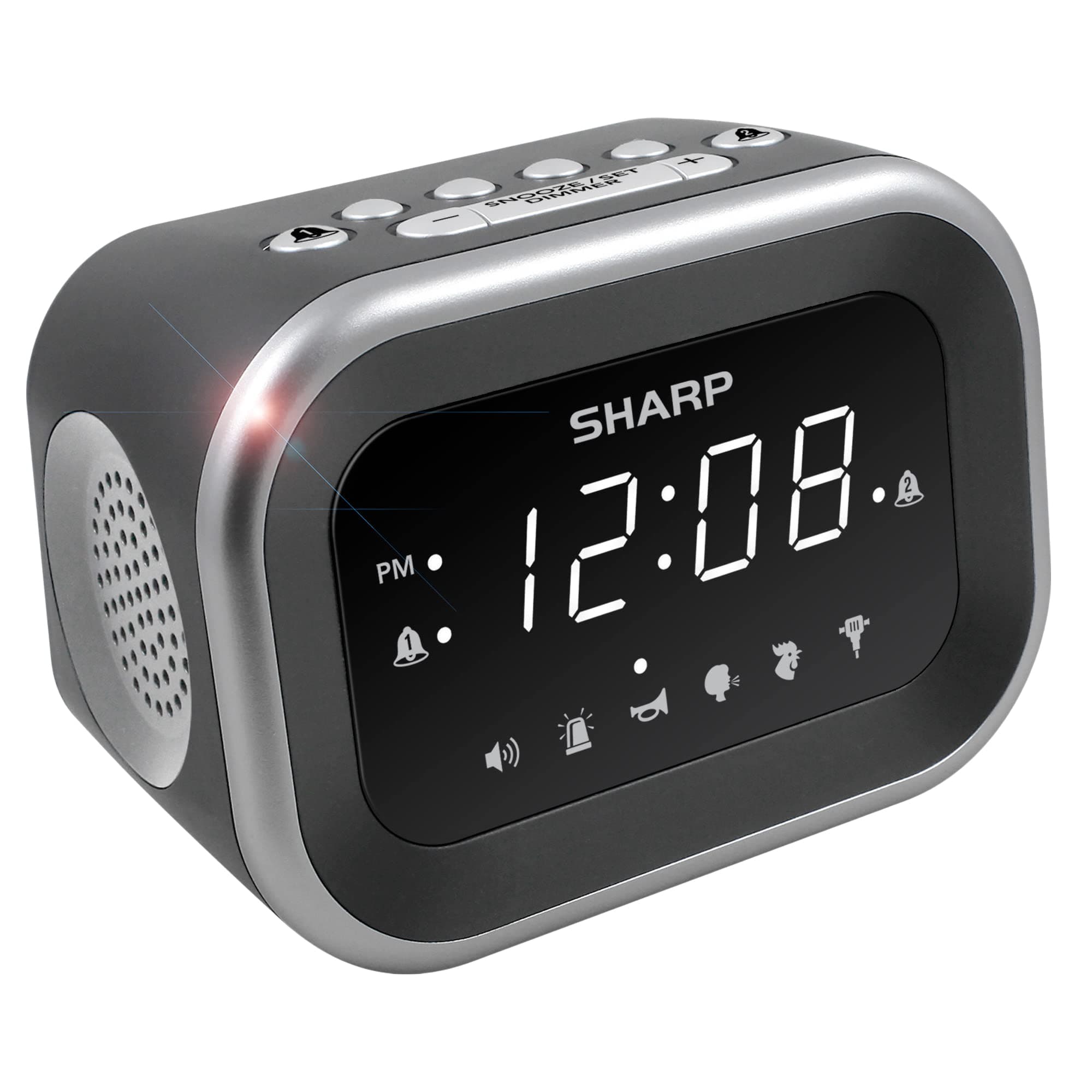 Big Bang Super Loud Alarm Clock for Heavy Sleepers, 6 Extremely Loud Wake Up Sounds: Rooster, Bugle, Nagging Mom, Jackhammer, Siren, Beep– Up to 115db Volume, Silver/Black with White LED Display