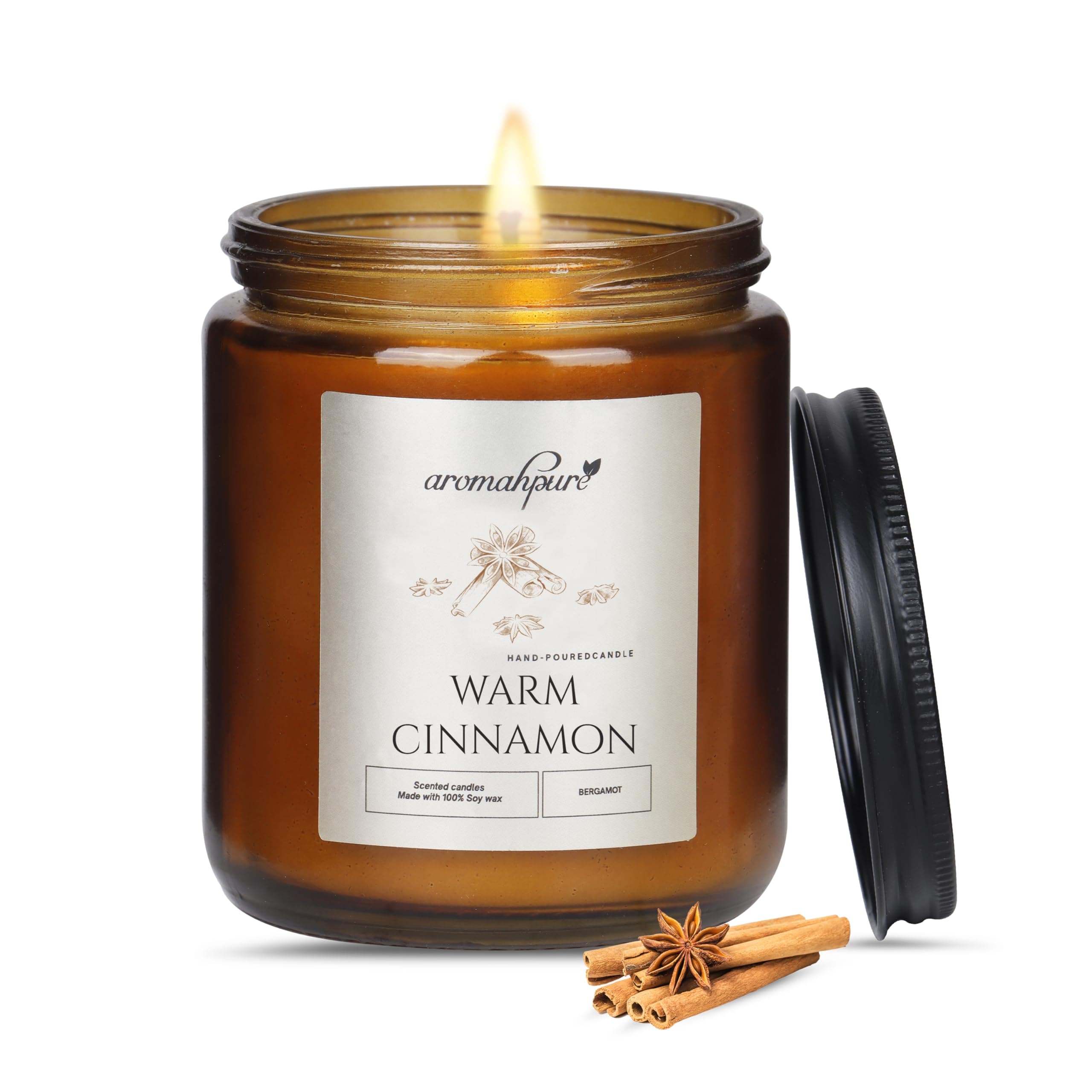 Premium Black Screw Jar Candle | Cinnamon Scented Candle | 100% Soy Wax, Smokeless Candle | Pack of 1 | Long Lasting Aroma Candles| Scented Candles for Home Decor, IFRA Certified