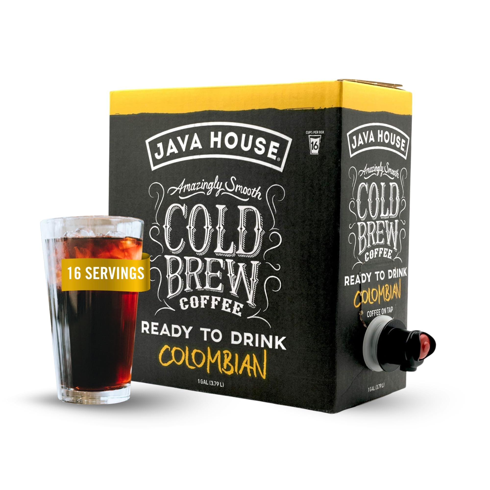 Java House Cold Brew Coffee on Tap – Premium 100% Arabica Medium Roast – Smooth Colombian Flavor with Chocolate & Caramel Notes – 1 Gallon Box (16 Servings) – Ready to Drink, No Brewing Required, Fridge-Friendly