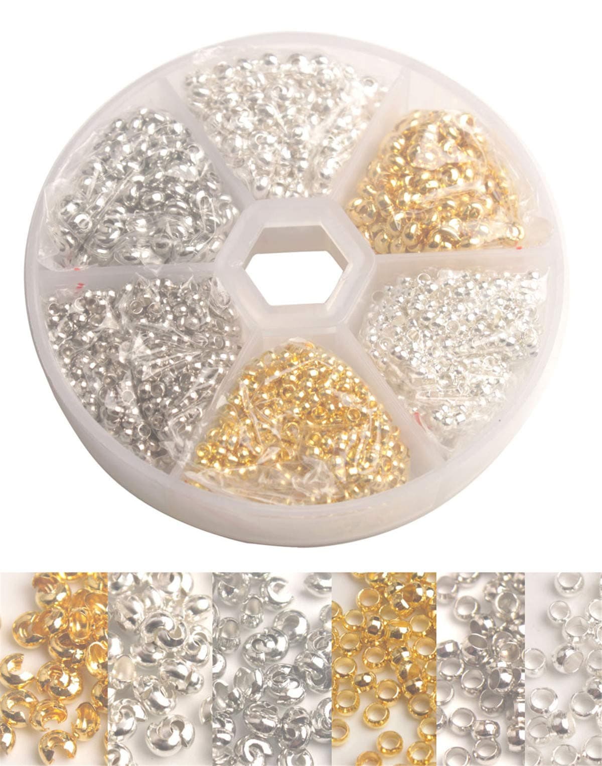 ChangJin One Box of 2940PCS Mixed Colors Crimp Beads and Cover for Jewelry Making (3 Colors)