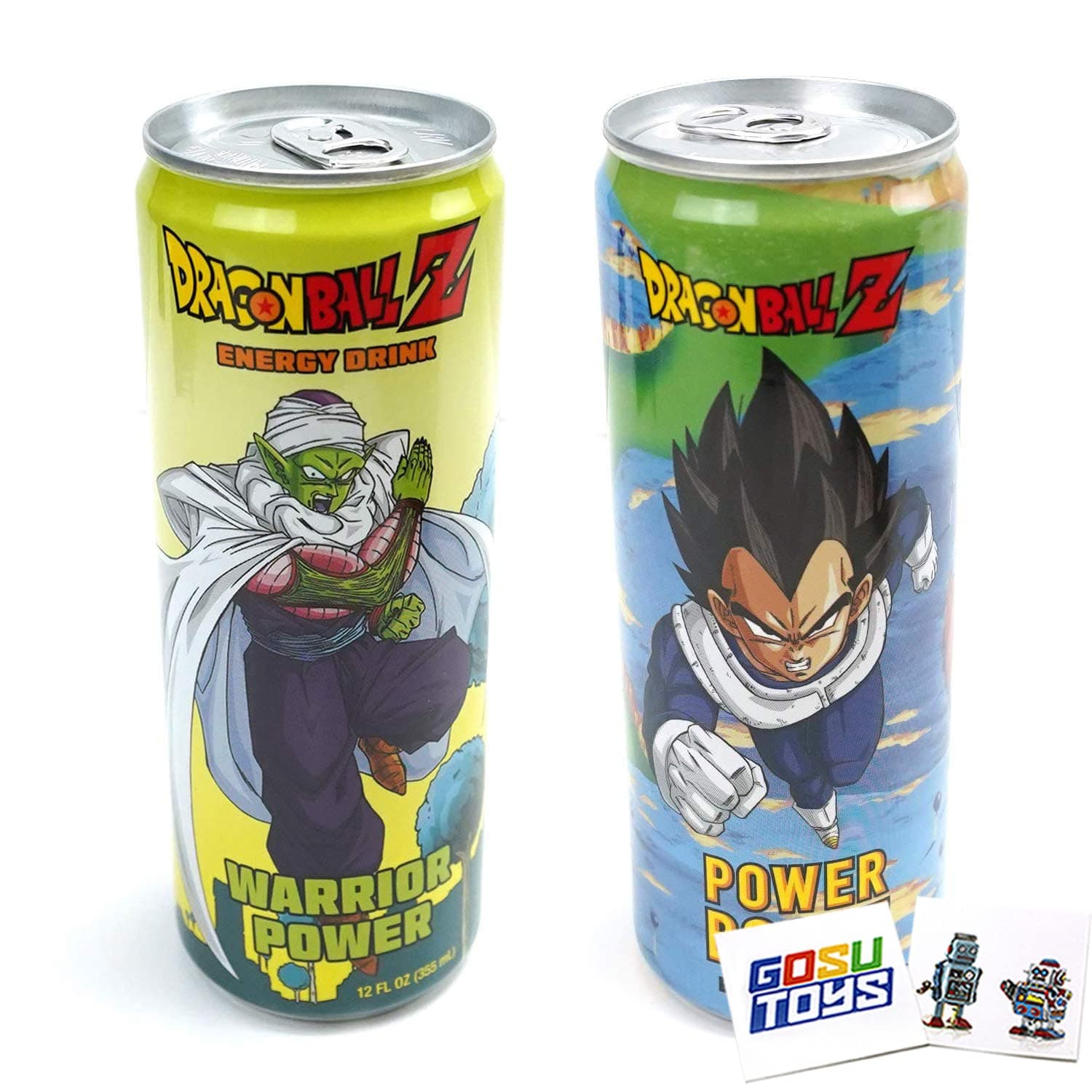 Dragon Ball Z Warrior Power and Power Boost Energy Drink 12 FL OZ (355mL) Can (2 Pack) with 2 GosuToys Stickers