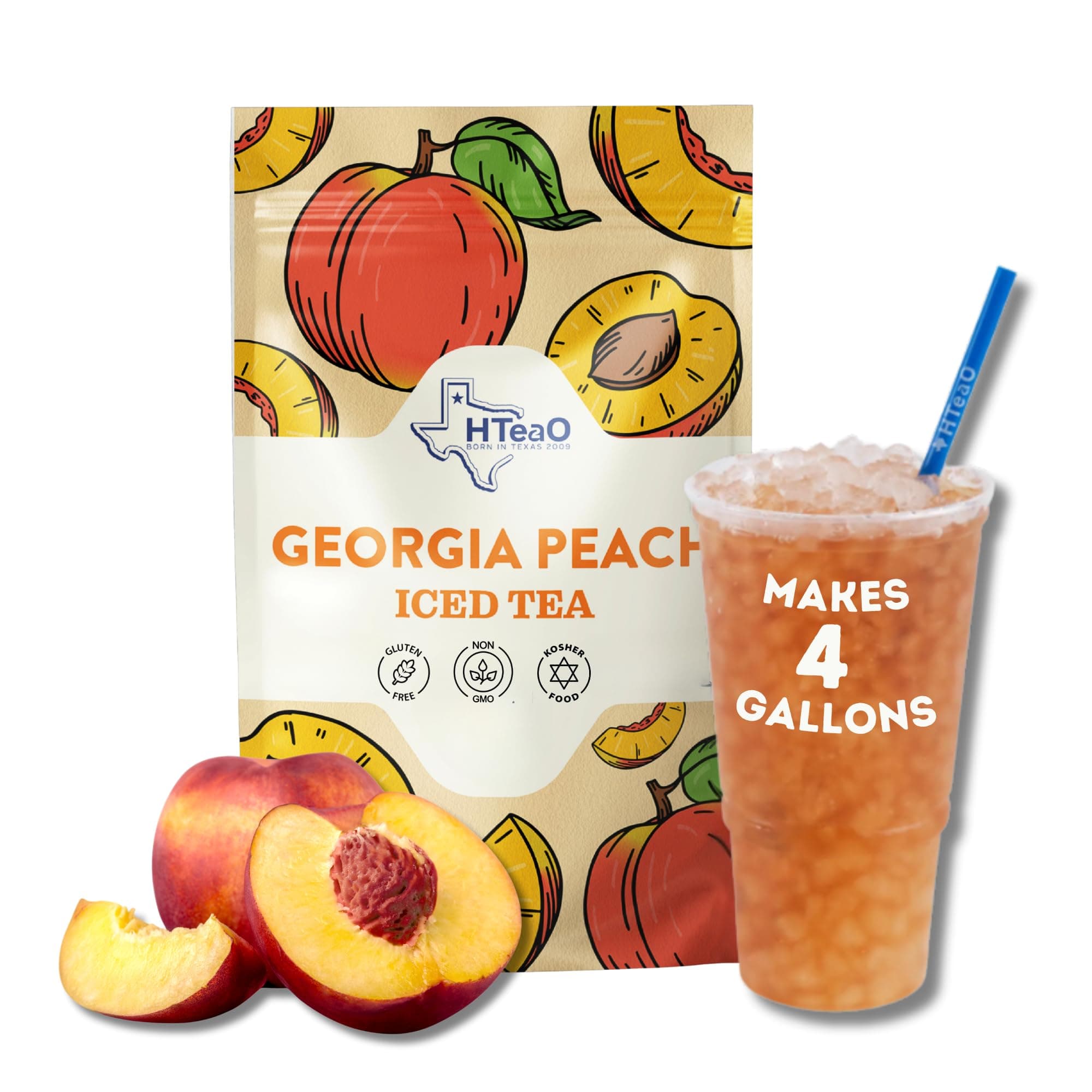 Georgia Peach & Hibiscus Black Tea Packets – Makes 4 Gallons of Naturally Sweet Tea in 5 Minutes – Large Tea Sachets for Parties, Family Gatherings, & Groups – Texas-Style Iced Tea Packets for Quick Brew (8-Count)