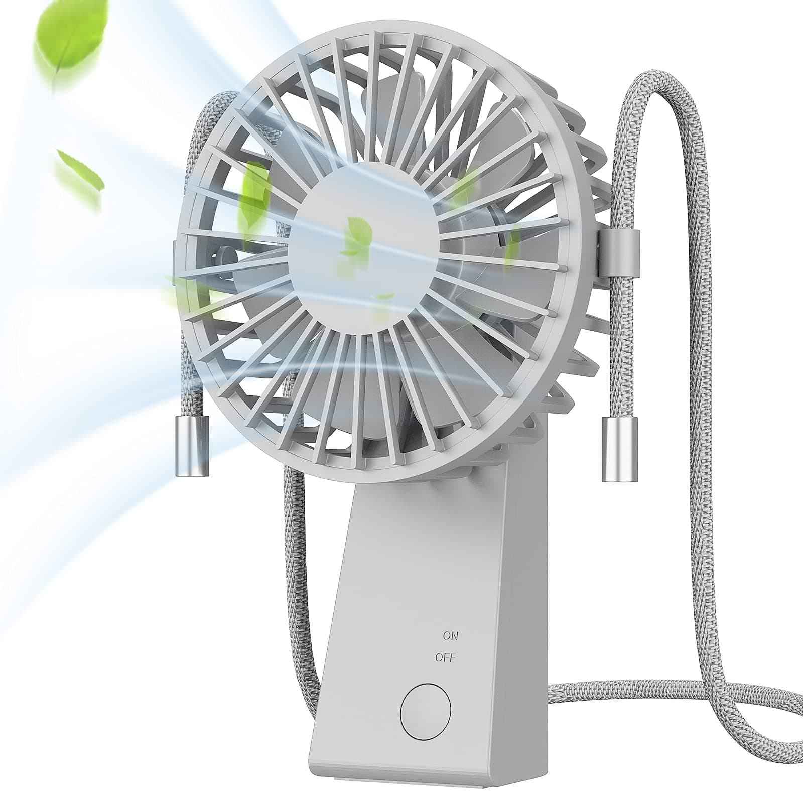 Ofima USB Fan USB Desk Fan Handheld Fan Small Table Fan Hand Free Fan Neck Fan Mini Fan with 90°Rotation Outdoor Travel Fan-Gray