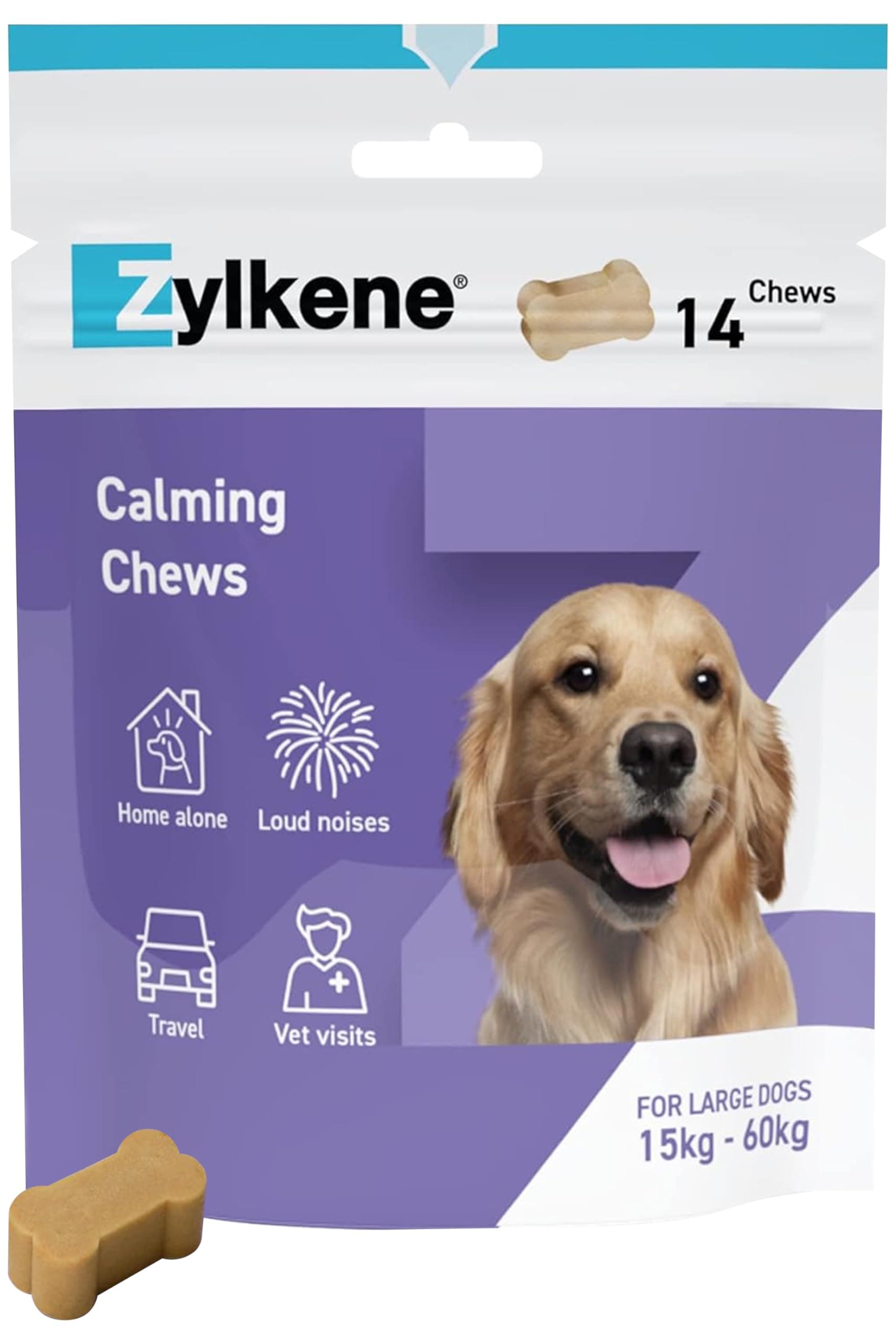 Zylkene Calming Chews for Large Dogs (30 to 60kg) | Promotes Relaxation | Helps Pets cope with short-term challenging situations | Perfect for on the go, holidays, travelling, fireworks | 14 Chews