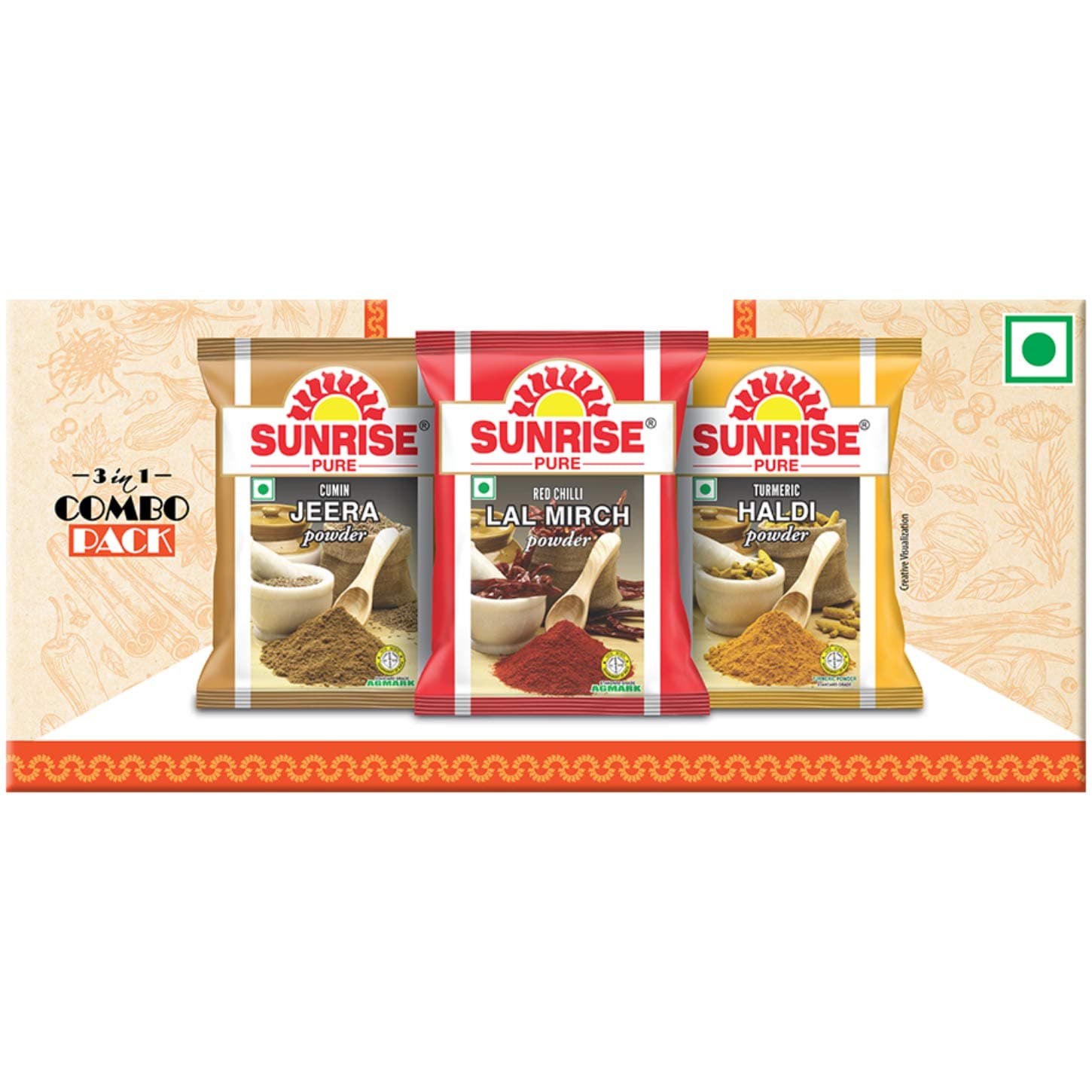Sunrise Pure 3 In 1 Spices Combo Pack, | Cumin Powder, Red Chilli Powder, Turmeric Powder, 600 g