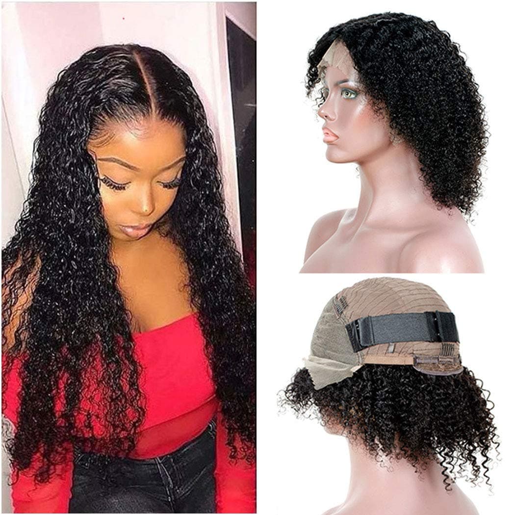 ZILING Short Bob Curly Human Hair Lace Front Wigs with Baby Hair Pre Plucked Brazilian Deep Curly Glueless 13X4 Lace Frontal Wig for Black Women 130% Density Natural Color (12 inch)