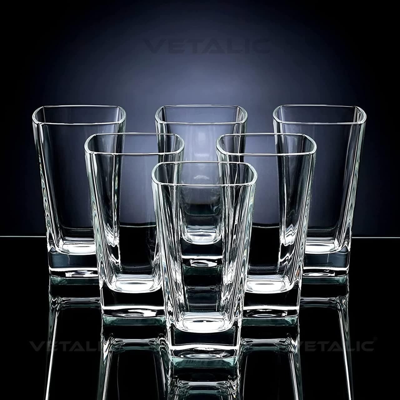 Square Polycarbonate Water Unbreakable Glass Set of 6, (300ml, Transparent) - Plastic Tumblers for Juice, Beer, Drinking