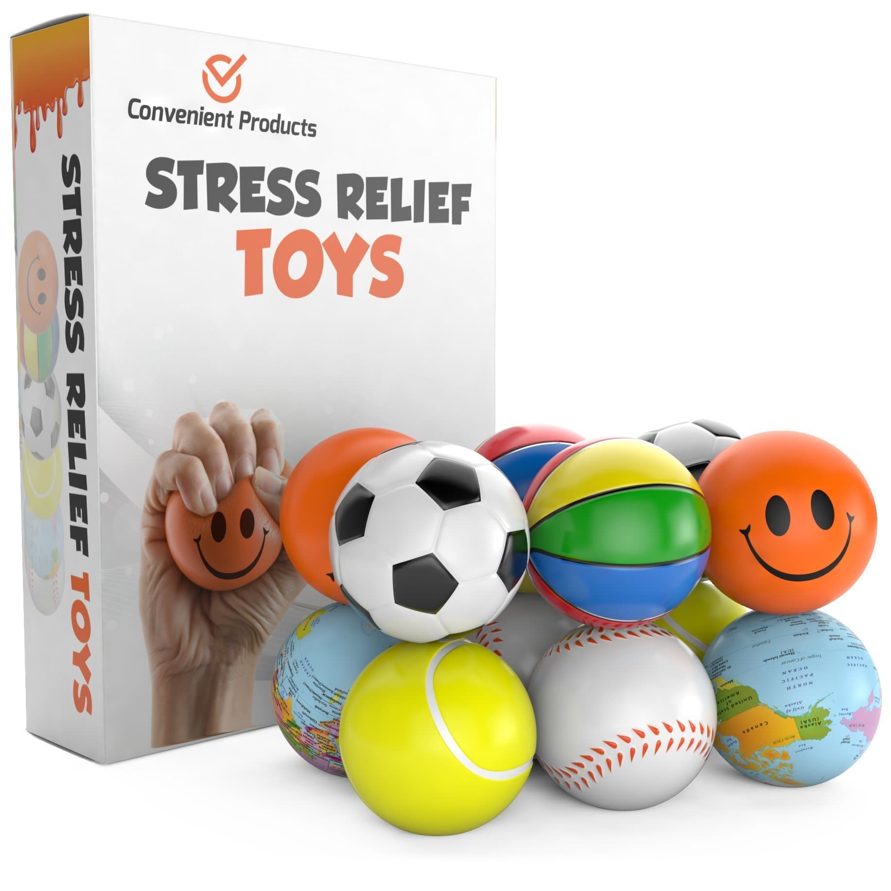 Stress Balls for Kids & Adults - 12 Pack - Stress Relief Toys - Pelotas Anti Stress - Stress Toys for Office