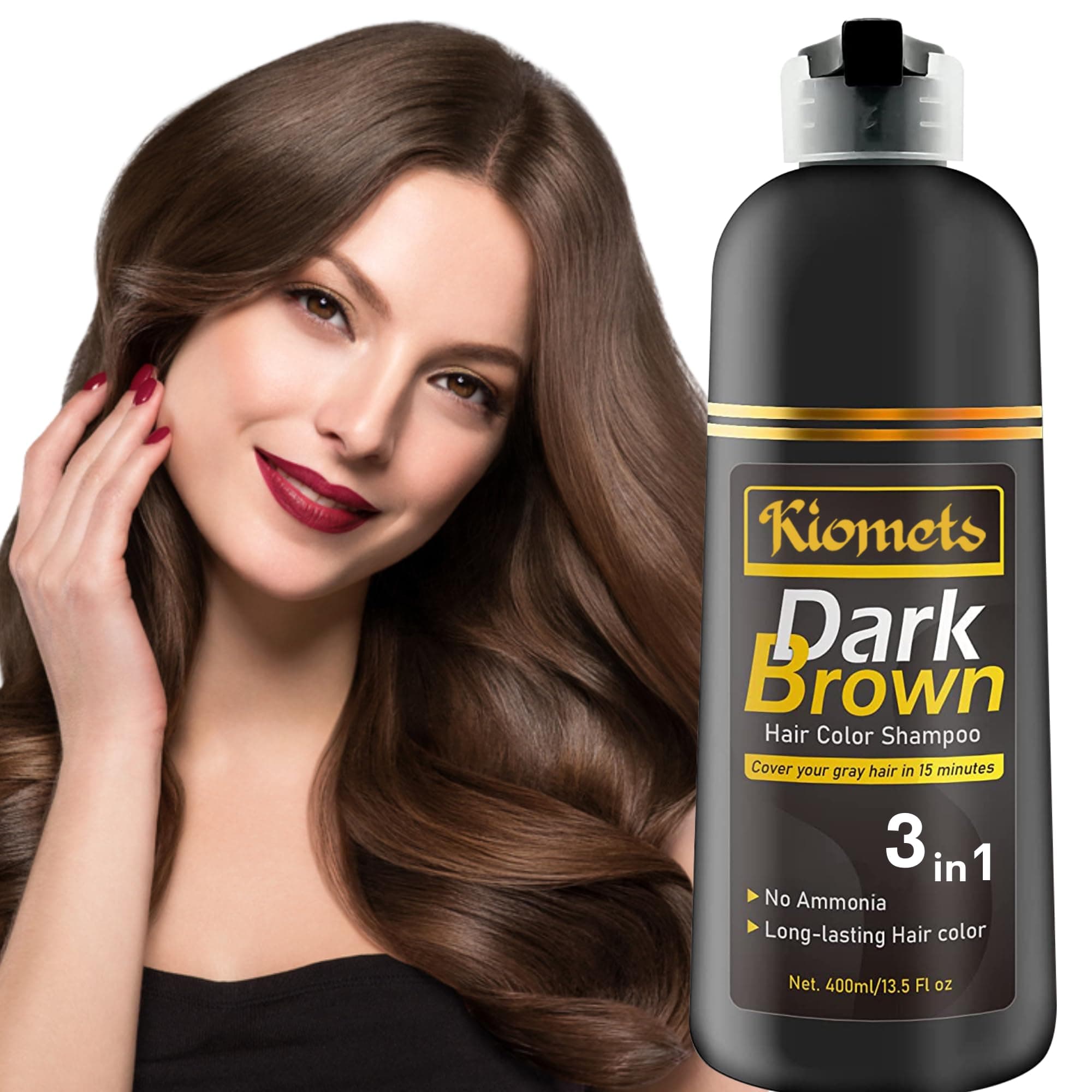 Dark Brown Hair Color Dye Shampoo, 400ml - 100% Grey Coverage in Minutes, Ammonia Free - Gray Silver Hair Dye Shampoo