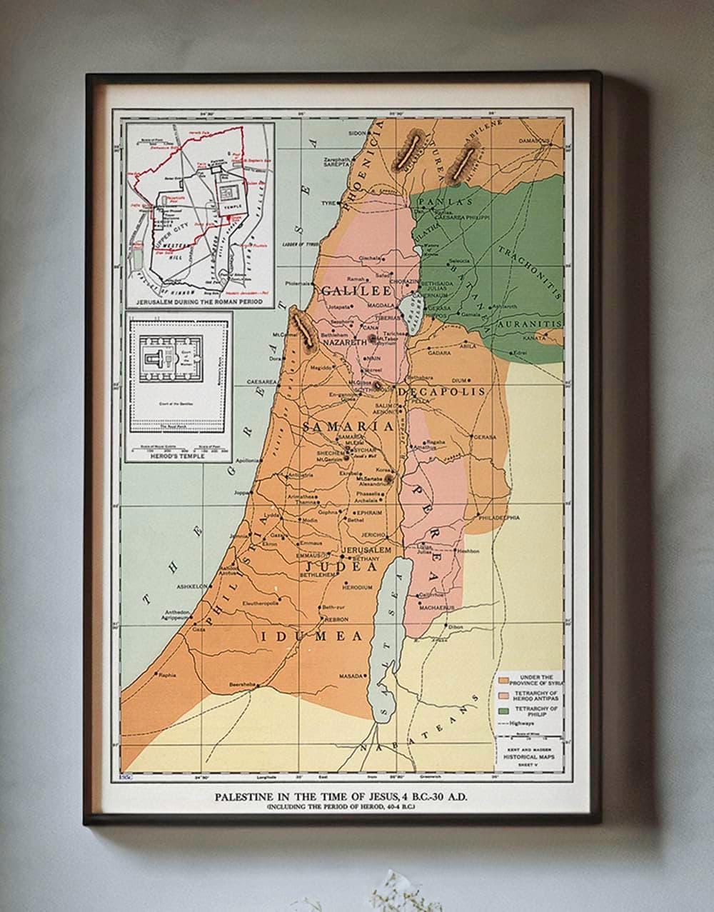 1912 Map - Palestine in the time of Jesus, 4 BC - 30 AD - Israel Holy Land Decor - Unframed Wall Art Poster Print - Ancient History - Christian Gifts - Bible Posters For Classroom (23"x32")