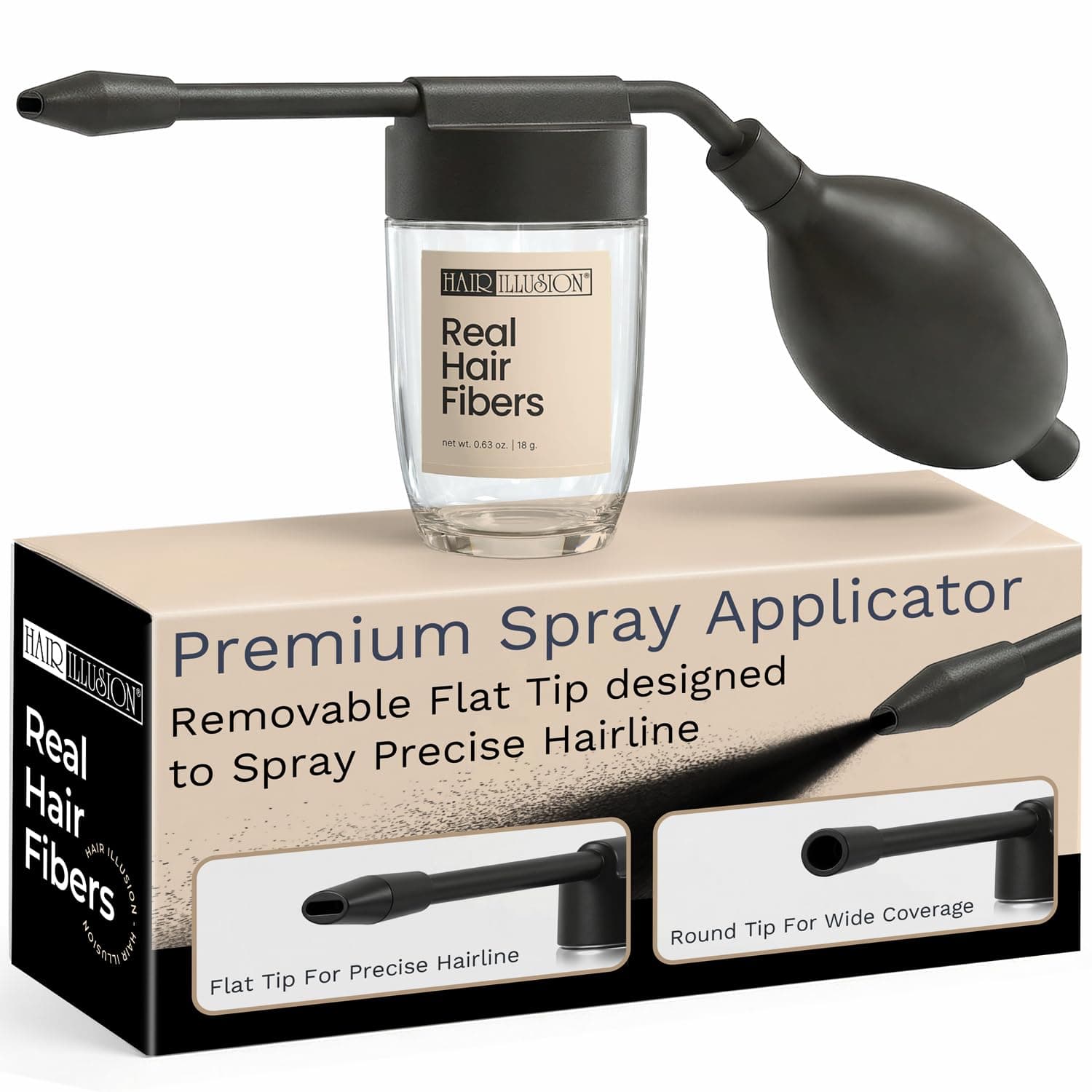 Hair Illusion Spray Applicator Removable Flat Tip designed to Spray Precise Hairline or Remove Tip For Round Sprayer And Wide Coverage (does not include hair fibers)