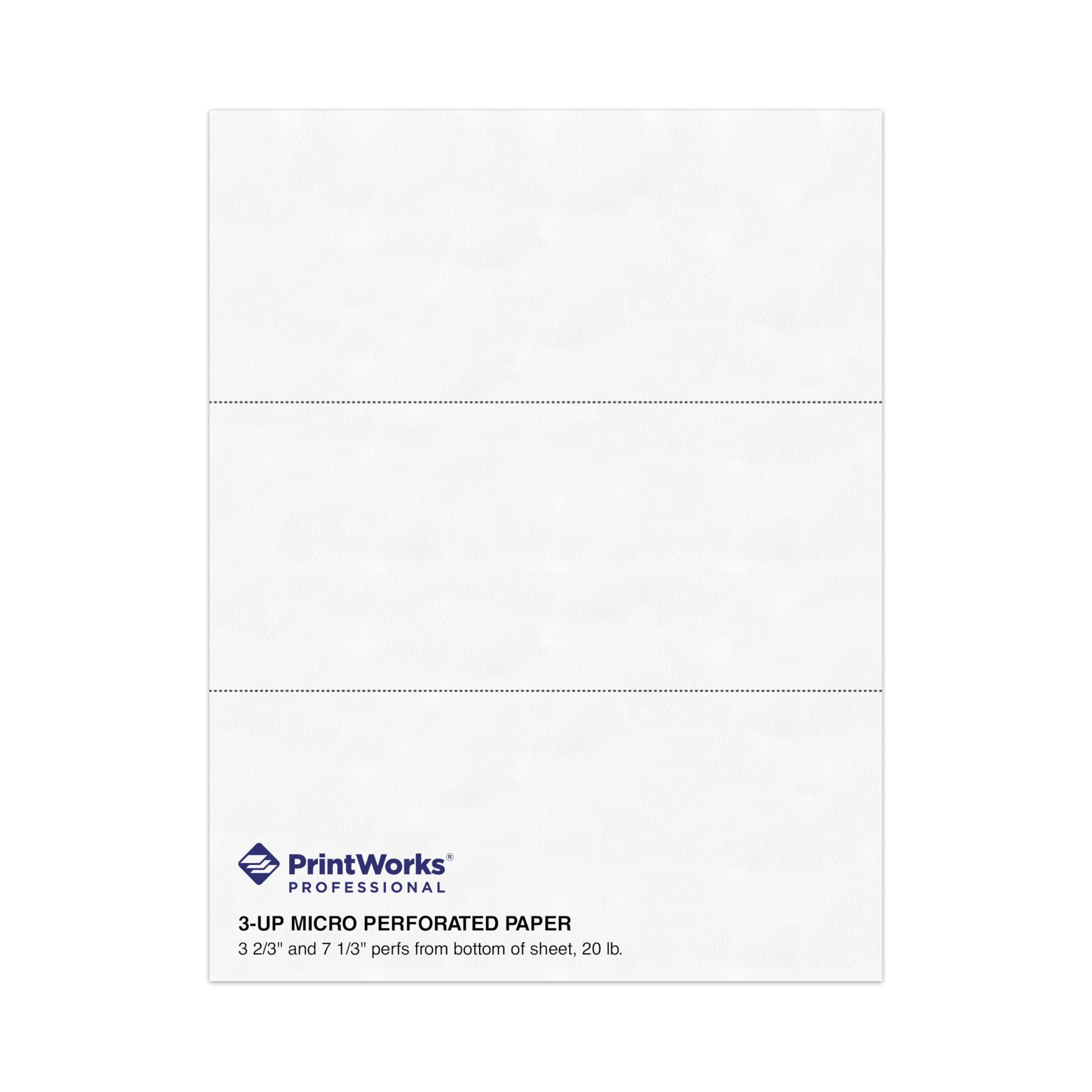 Paper, 8.5 x 11, 20 lb, 2 Horizontal Perfs 3.66" and 7.33", 500 Sheets, White (04120)