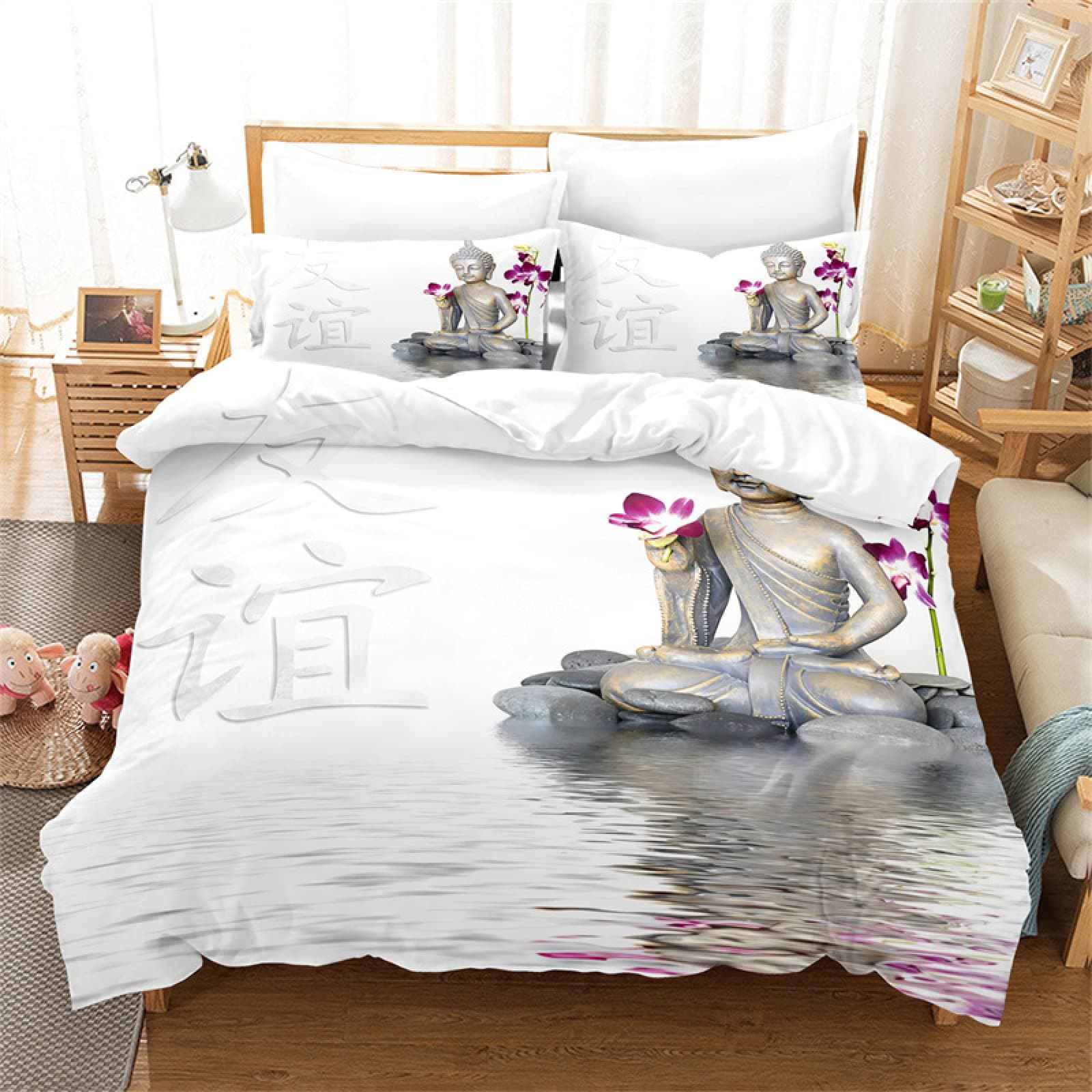 YYZBS Double Duvet Set white classical Buddha statue Soft And Skin-Friendly Microfiber Double Bedding Set,Hypoallergenic And Easy-Care Duvet Cover Sets Double 200x200cm And 2 Pillowcases 50x75cm