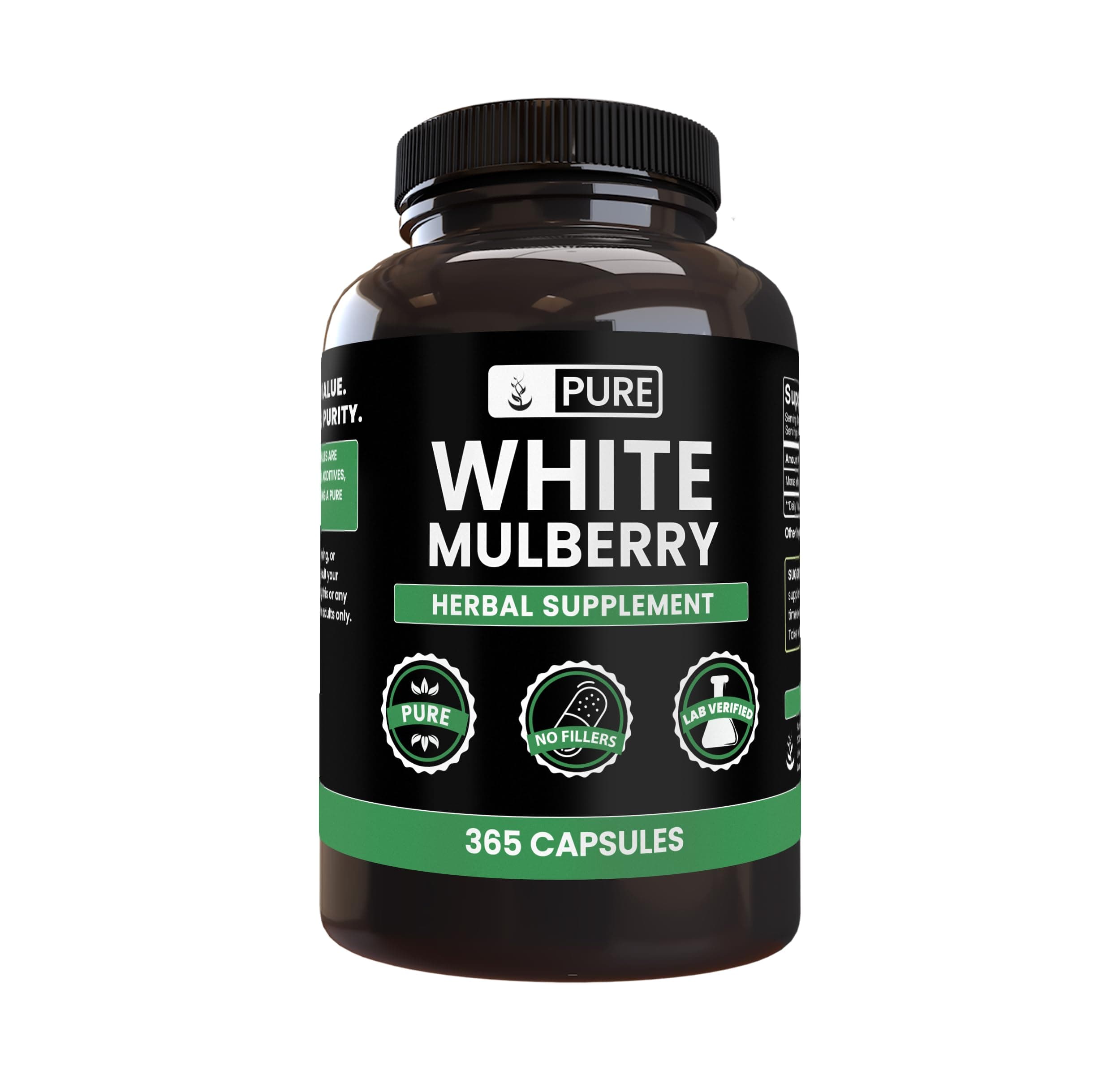 Pure Original Ingredients White Mulberry (365 Capsules) No Magnesium Or Rice Fillers, Always Pure, Lab Verified