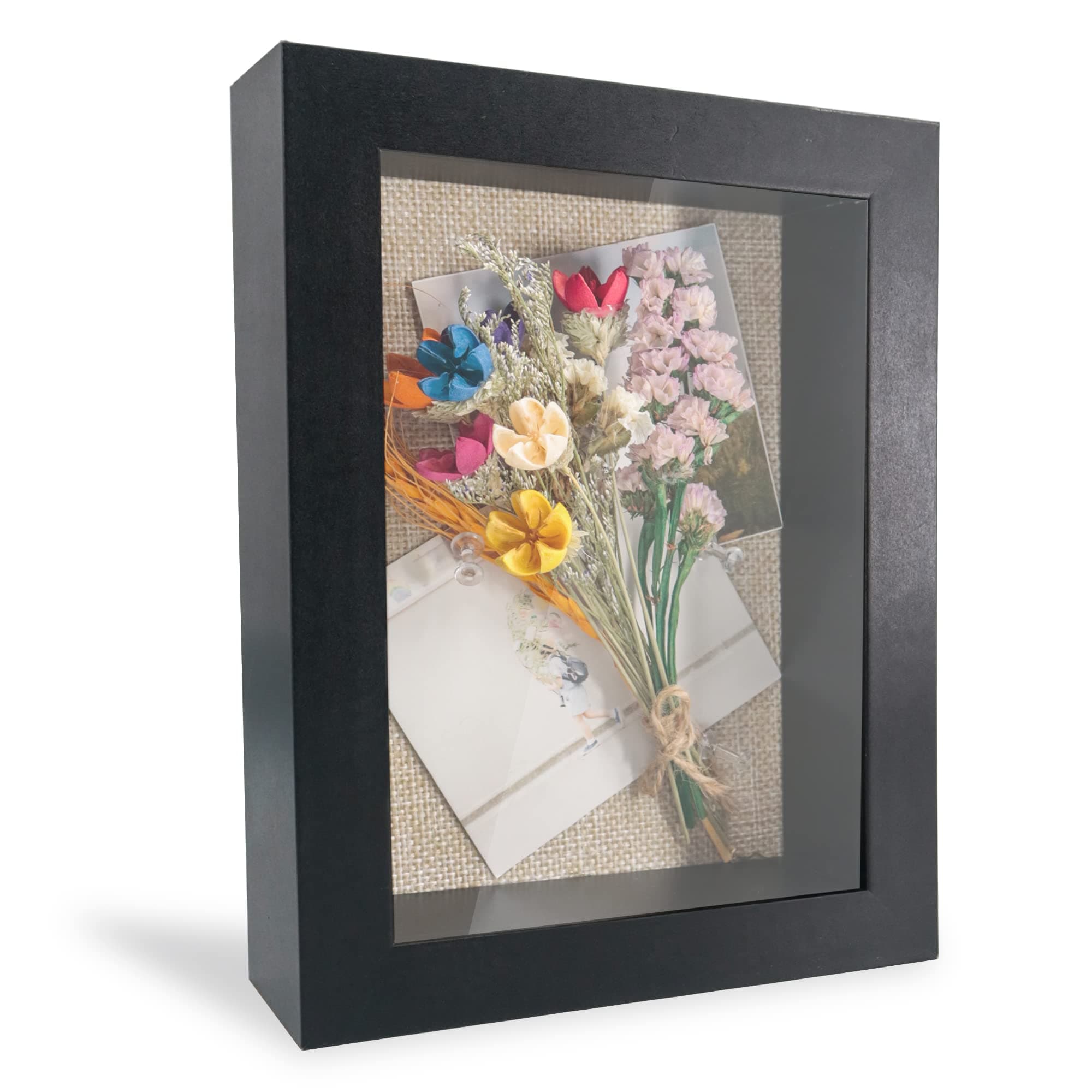 GraduationMall 5x7 3D Black Shadow Box Frame Deep Display Box with Linen Back,Ideal for Memorabilia Pictures Flowers Medals Tickets,Tabletop and Wall Hanging