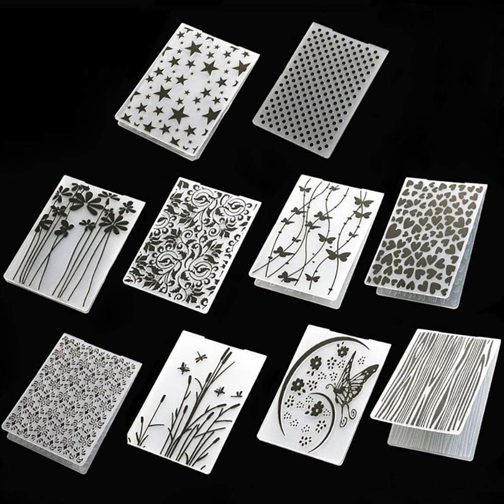10 Patterns Plastic Template Craft Card Making Paper Cards Photo Album Wedding Decoration Scrapbooking Embossing Folder Fondant Cake Decorating Baking Tools Mould Party Supplies