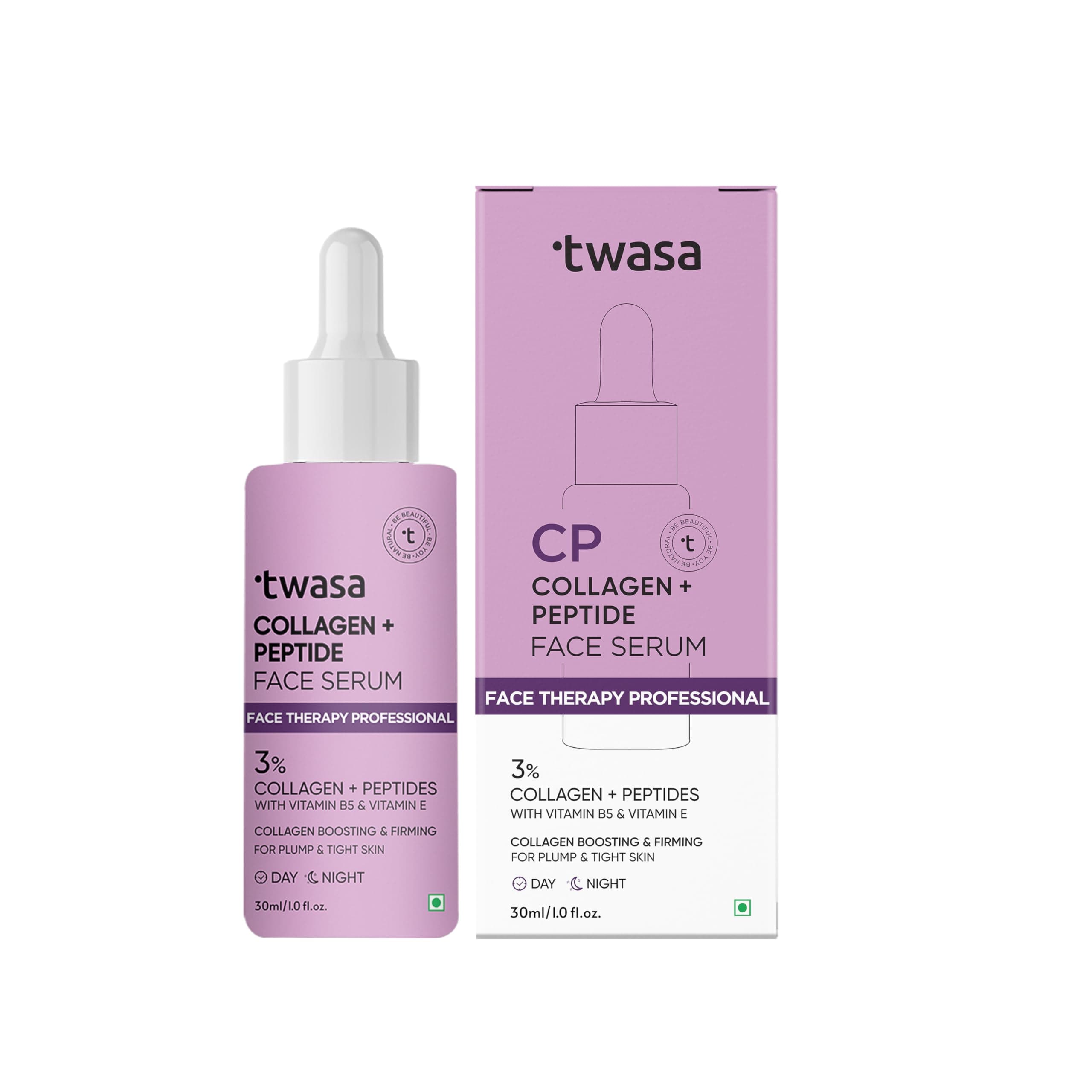 Twasa Collagen & Peptide Face Serum For Collagen Boost, Reduce Fine Lines & Wrinkles, Plump, Tight & Firming Skin | Hydrating & Overnight Repair Serum for Men & Women | 30 ml
