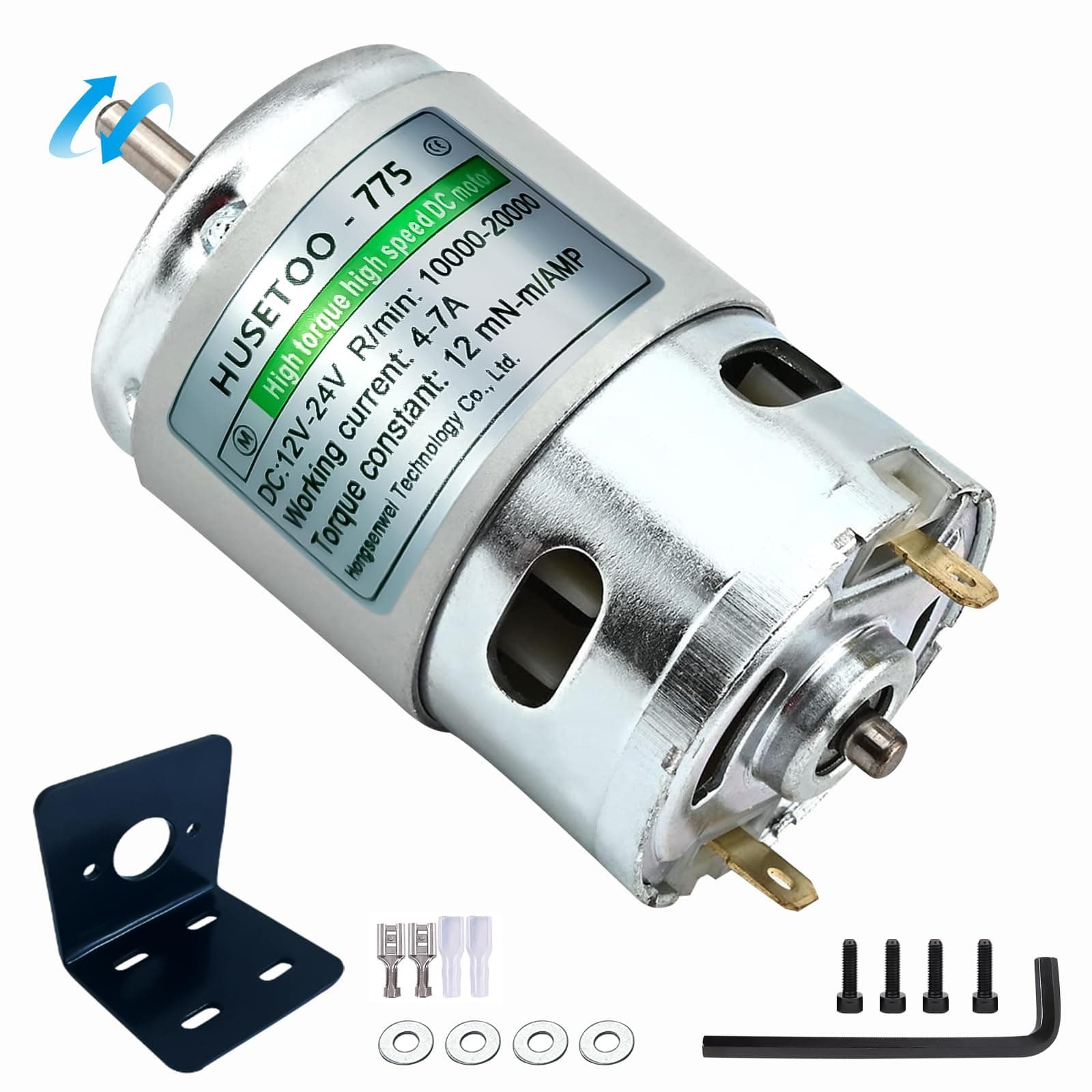775 DC Motor 12v DC Motor High Torque DC Motor Max 20000 RPM Dual Ball Bearings Quiet Power Wheels Motor Upgrade DC Motor(with Bracket) (Round Shaft Motors)