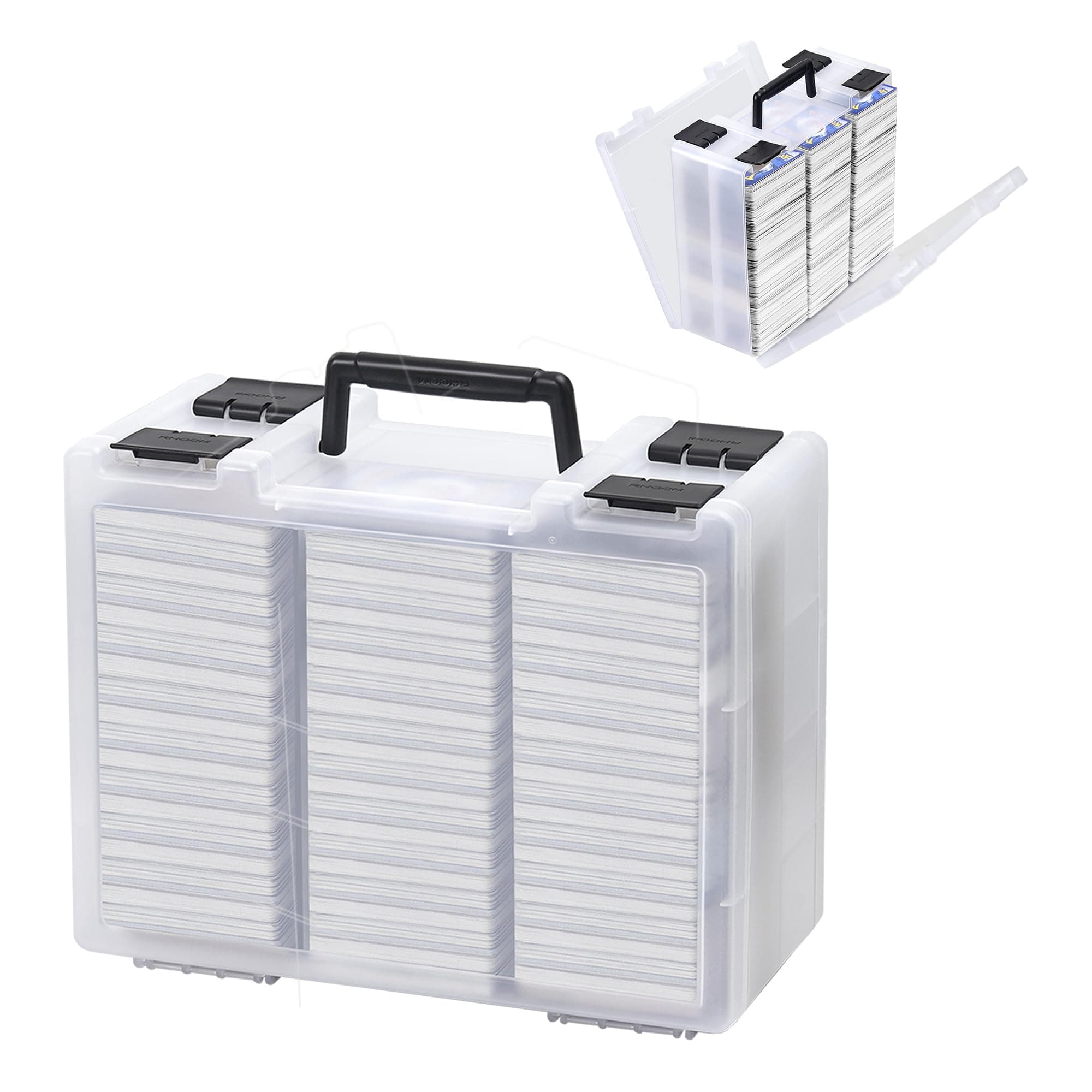 Brappo Trading Card Storage Box for 3200+ Double Sided Card Deck Case, compatible MTG and TCG and Sport Cards etc game cards.(Excluding cards) (Clear)