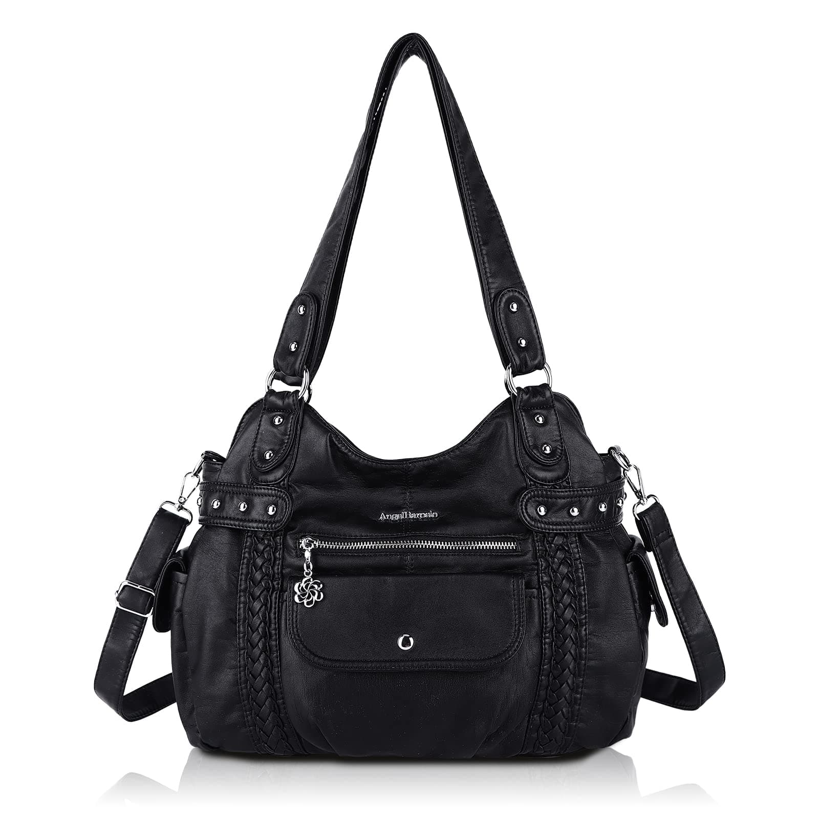 Angel Barcelo Hobo Fashion Handbags Women Spacious Shoulder Bags Washed Leather Shoulder Bag